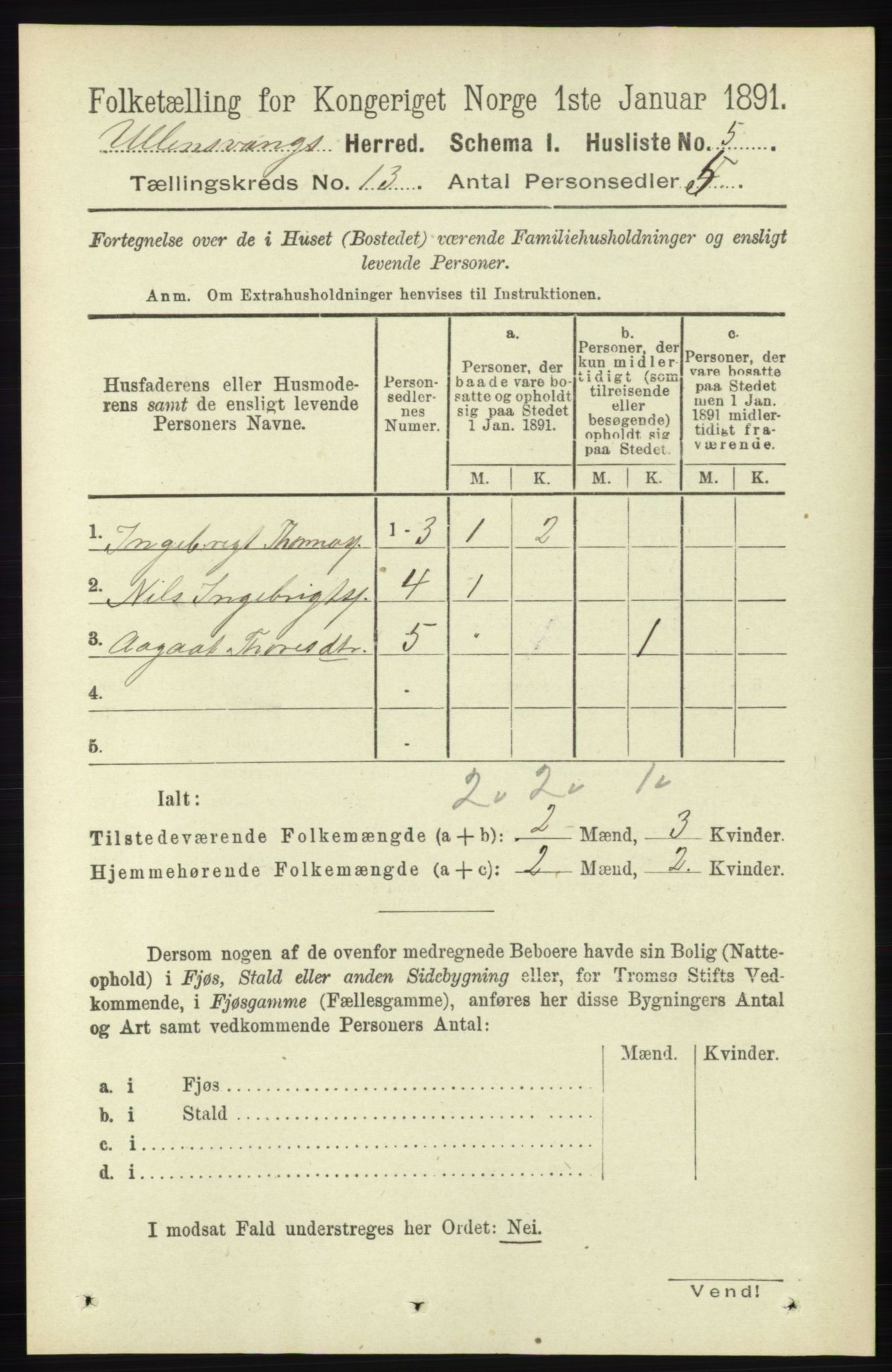 RA, 1891 census for 1230 Ullensvang, 1891, p. 5026