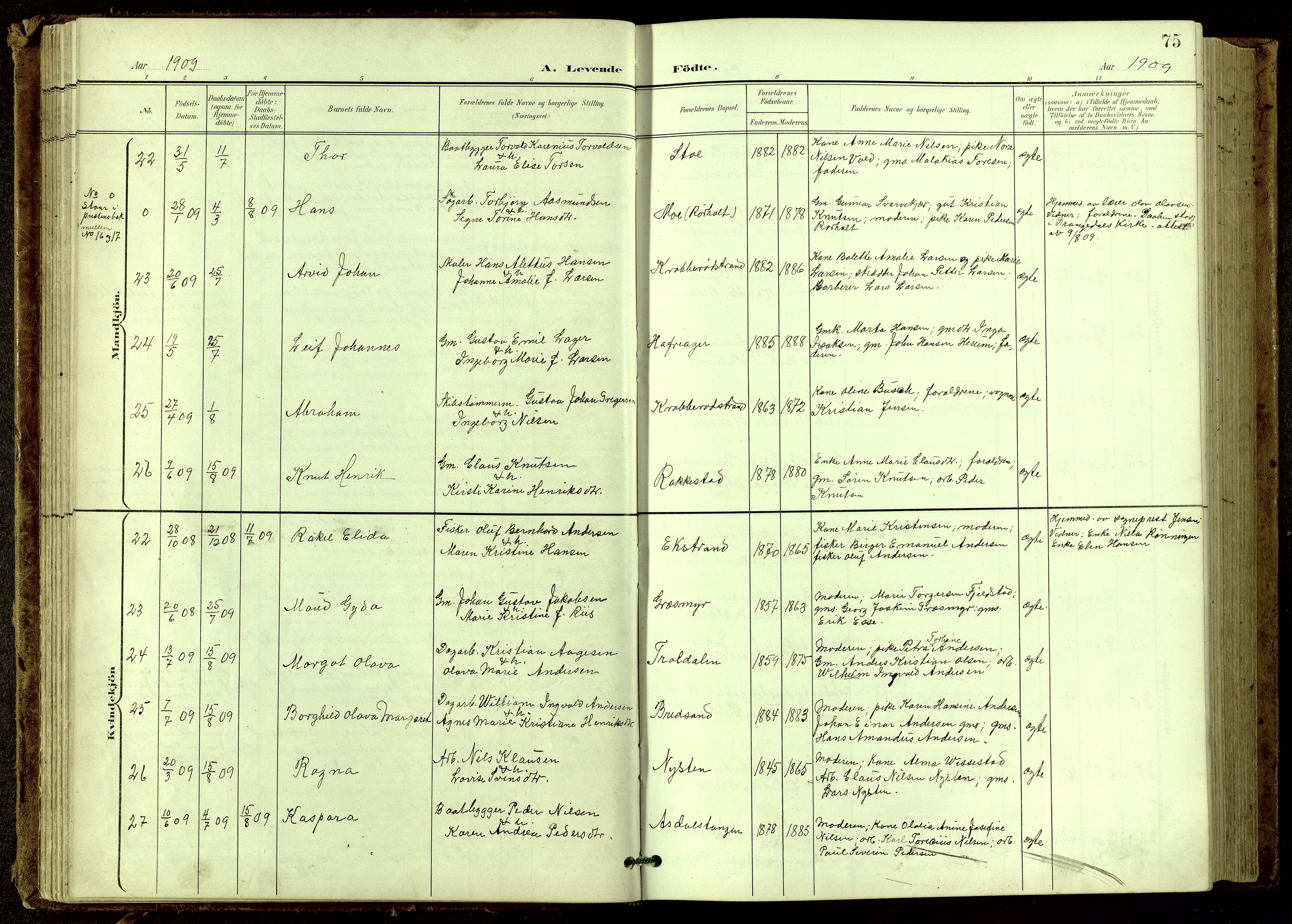 Bamble kirkebøker, AV/SAKO-A-253/G/Ga/L0010: Parish register (copy) no. I 10, 1901-1919, p. 75