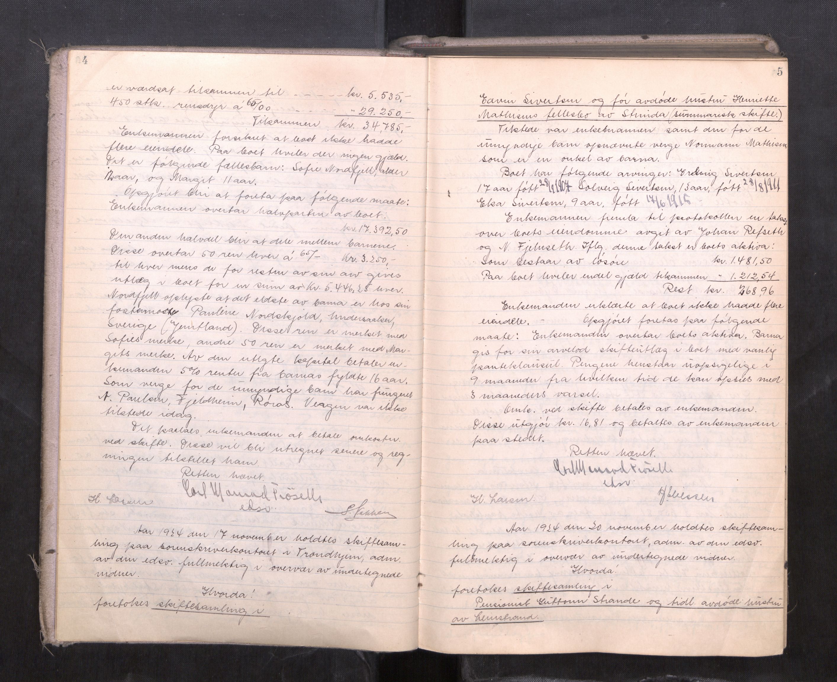 Strinda og Selbu sorenskriveri, AV/SAT-A-0015/3/3B/L0015: Skifteforhandlingsprot. 15, 1924-1927, p. 4-5