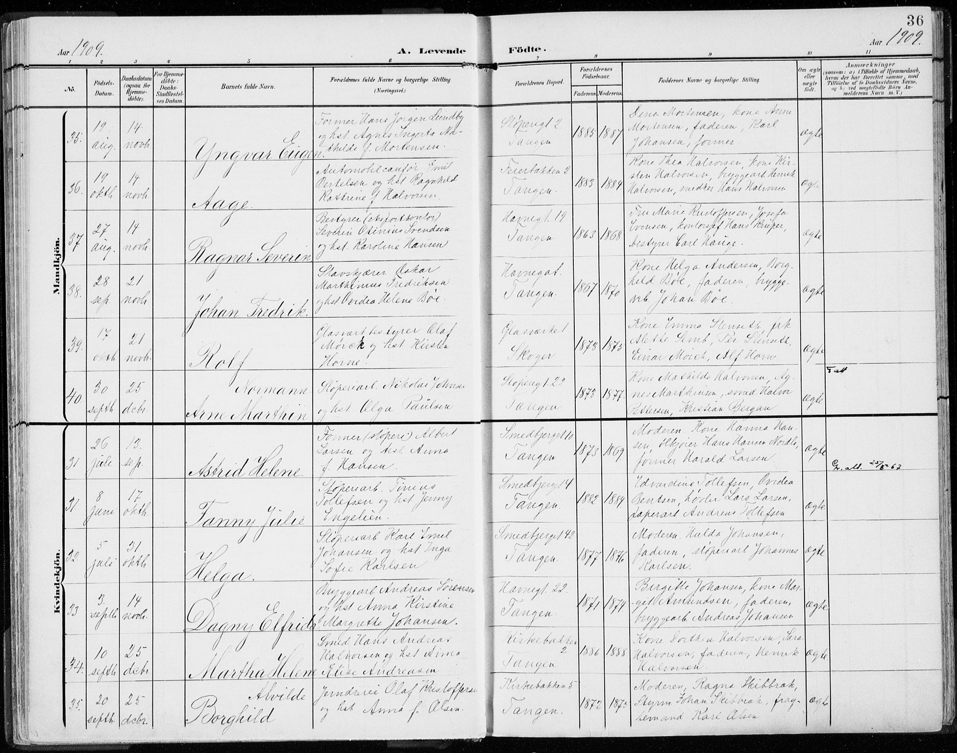 Strømsø kirkebøker, AV/SAKO-A-246/F/Fb/L0008: Parish register (official) no. II 8, 1902-1933, p. 36