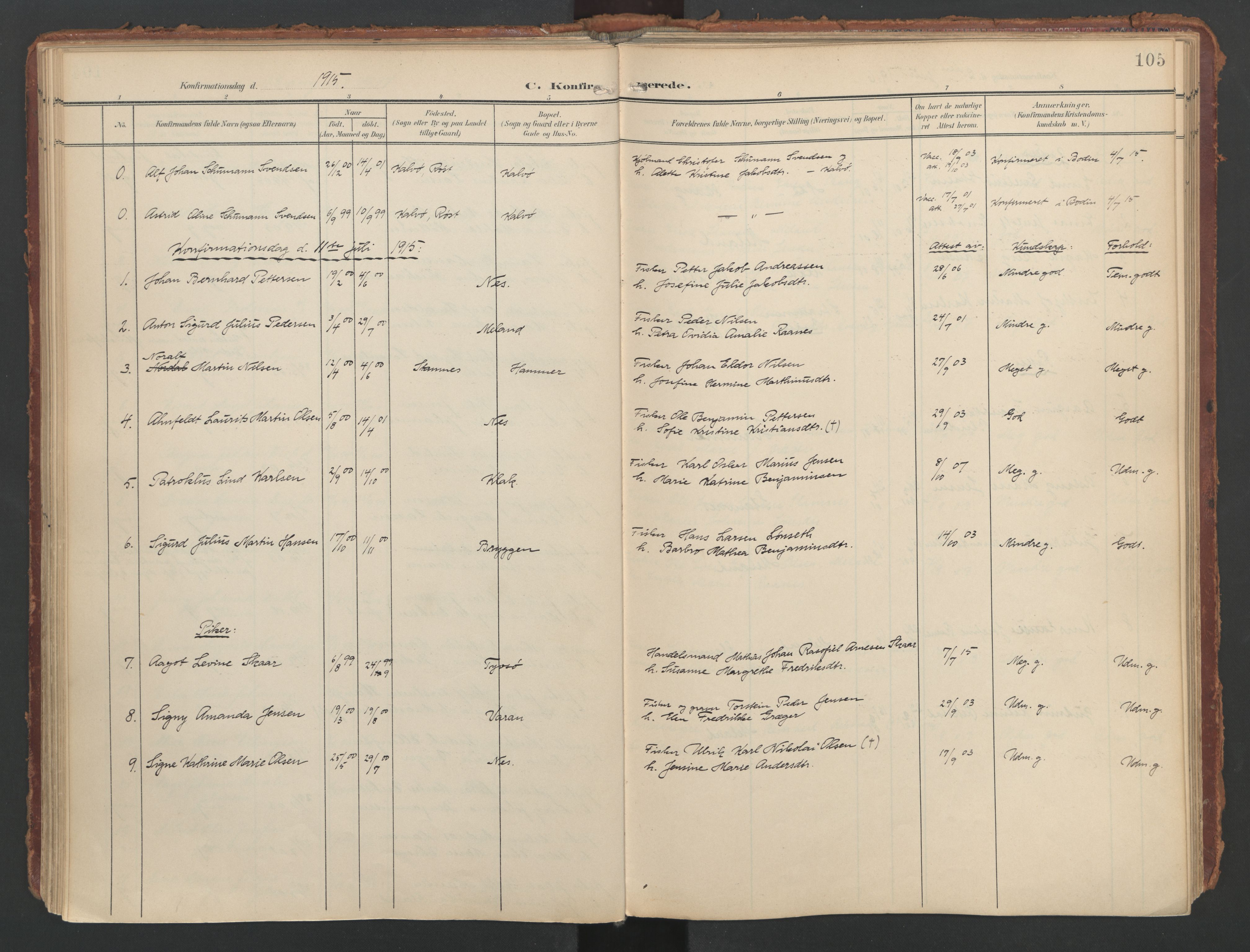 Ministerialprotokoller, klokkerbøker og fødselsregistre - Nordland, SAT/A-1459/808/L0129: Parish register (official) no. 808A02, 1903-1931, p. 105