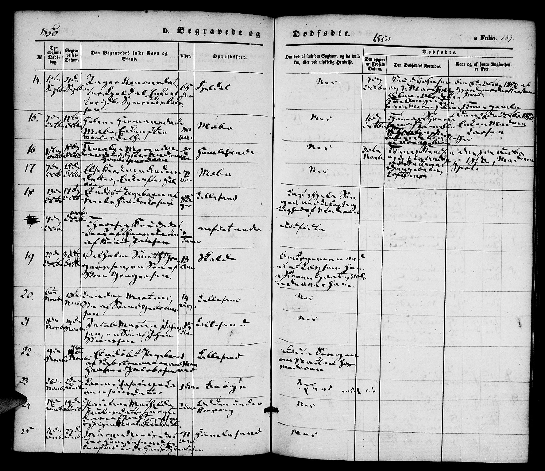 Vestre Moland sokneprestkontor, AV/SAK-1111-0046/F/Fa/Fab/L0006: Parish register (official) no. A 6, 1850-1858, p. 189