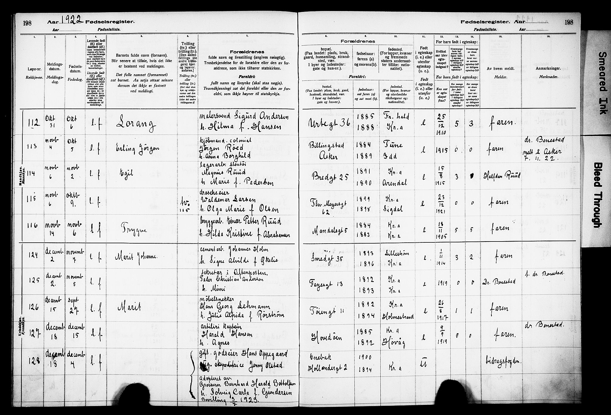 Grønland prestekontor Kirkebøker, AV/SAO-A-10848/J/Ja/L0001: Birth register no. 1, 1916-1922, p. 198