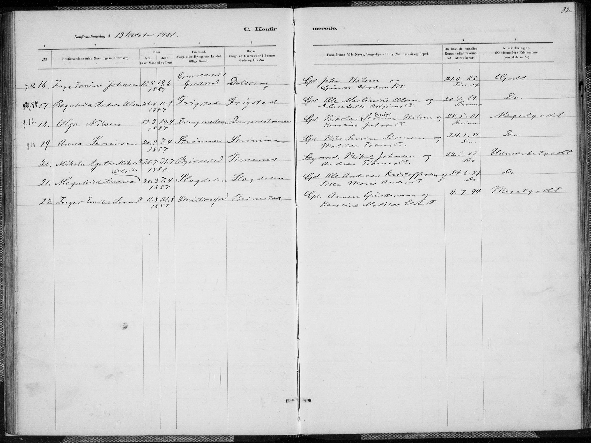Oddernes sokneprestkontor, AV/SAK-1111-0033/F/Fa/Fab/L0002: Parish register (official) no. A 2, 1884-1903, p. 82