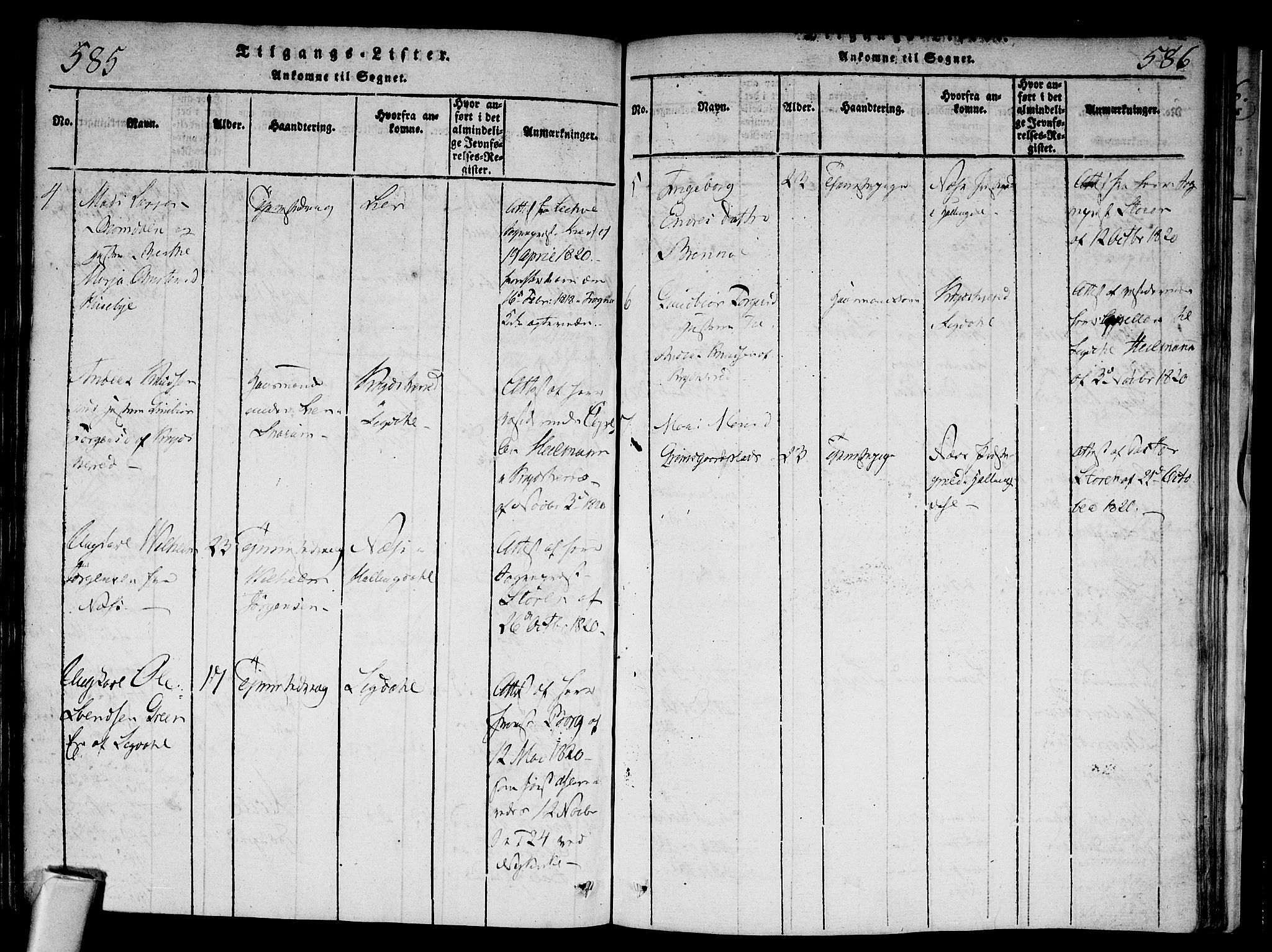 Modum kirkebøker, AV/SAKO-A-234/F/Fa/L0004: Parish register (official) no. 4, 1818-1824, p. 585-586