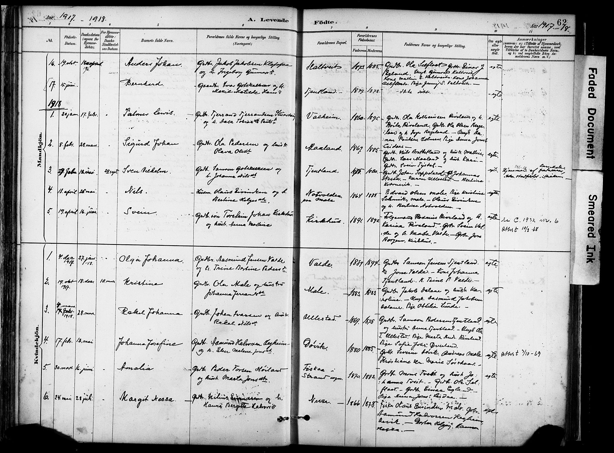 Hjelmeland sokneprestkontor, AV/SAST-A-101843/02/A/L0001: Parish register (official) no. A 16, 1887-1926, p. 62