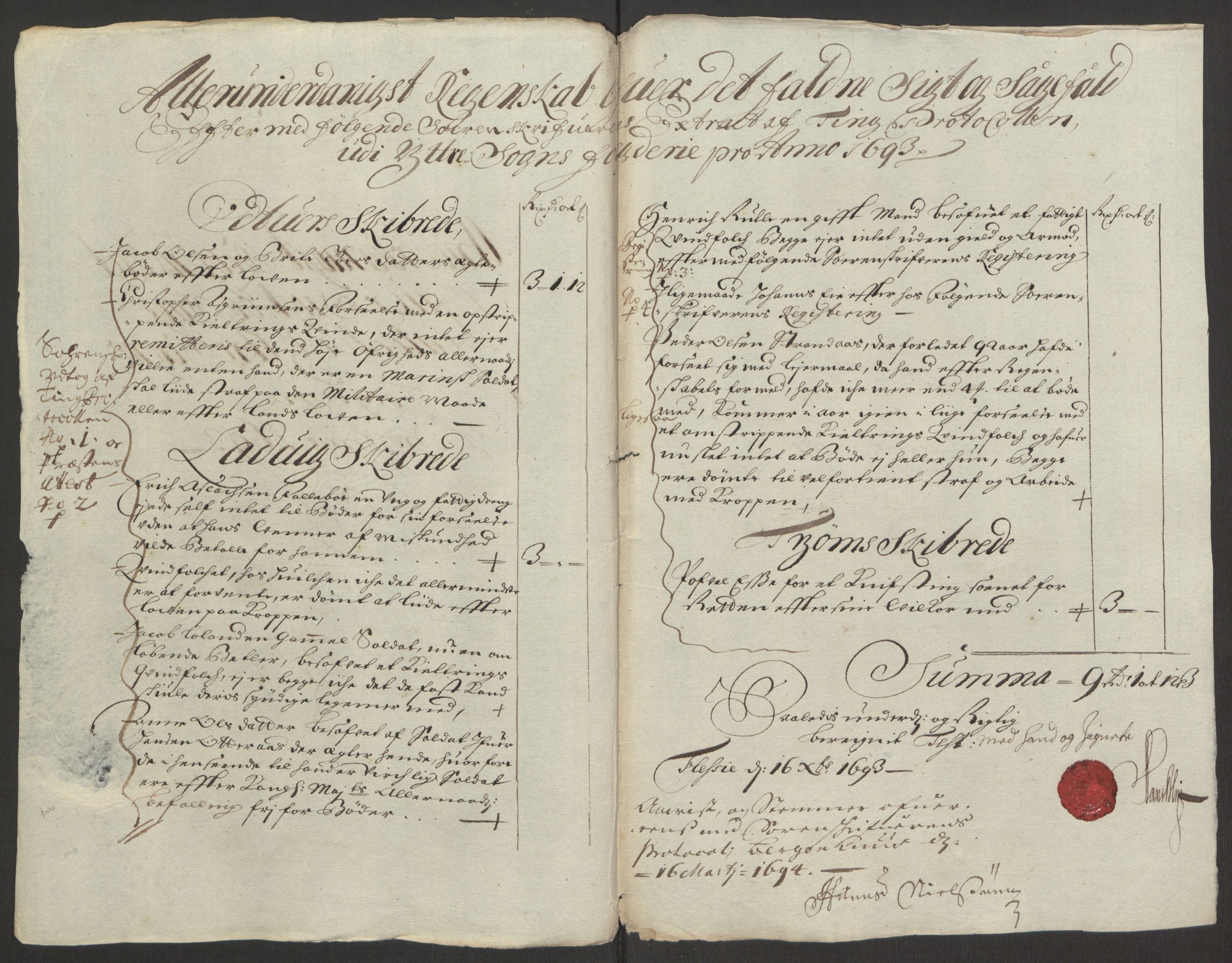 Rentekammeret inntil 1814, Reviderte regnskaper, Fogderegnskap, RA/EA-4092/R52/L3307: Fogderegnskap Sogn, 1693-1694, p. 229