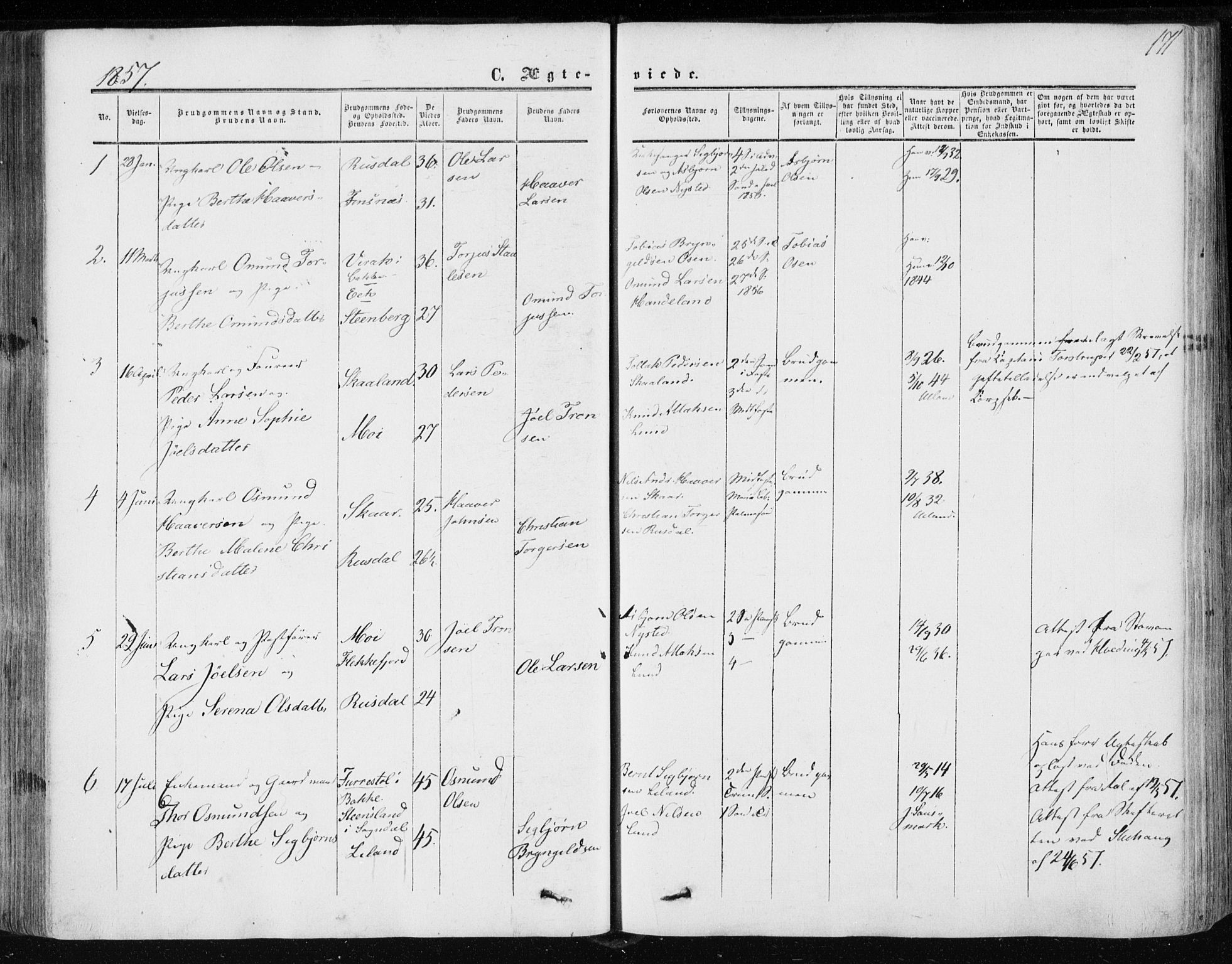 Lund sokneprestkontor, AV/SAST-A-101809/S06/L0009: Parish register (official) no. A 8, 1853-1877, p. 171