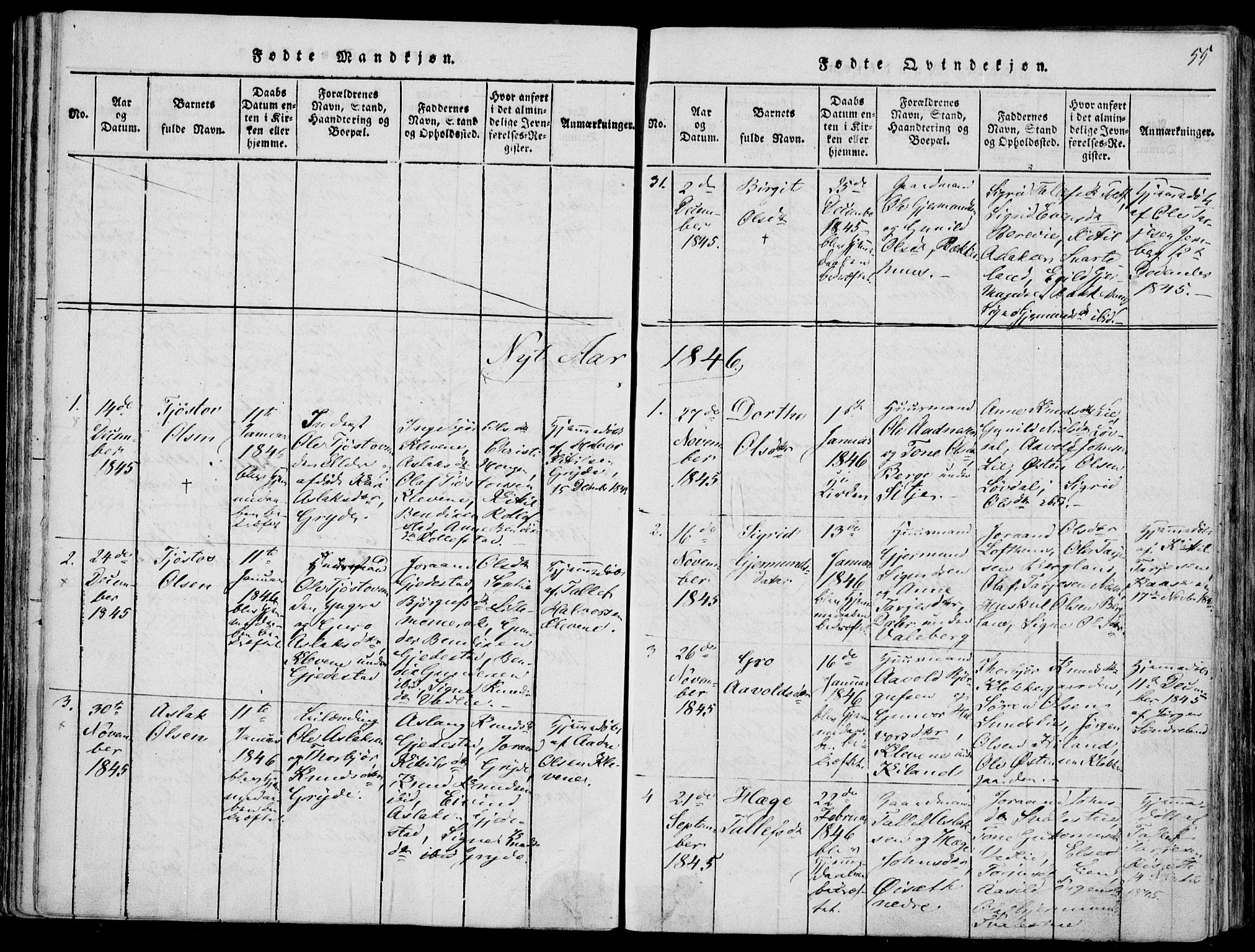 Fyresdal kirkebøker, SAKO/A-263/F/Fa/L0004: Parish register (official) no. I 4, 1815-1854, p. 55