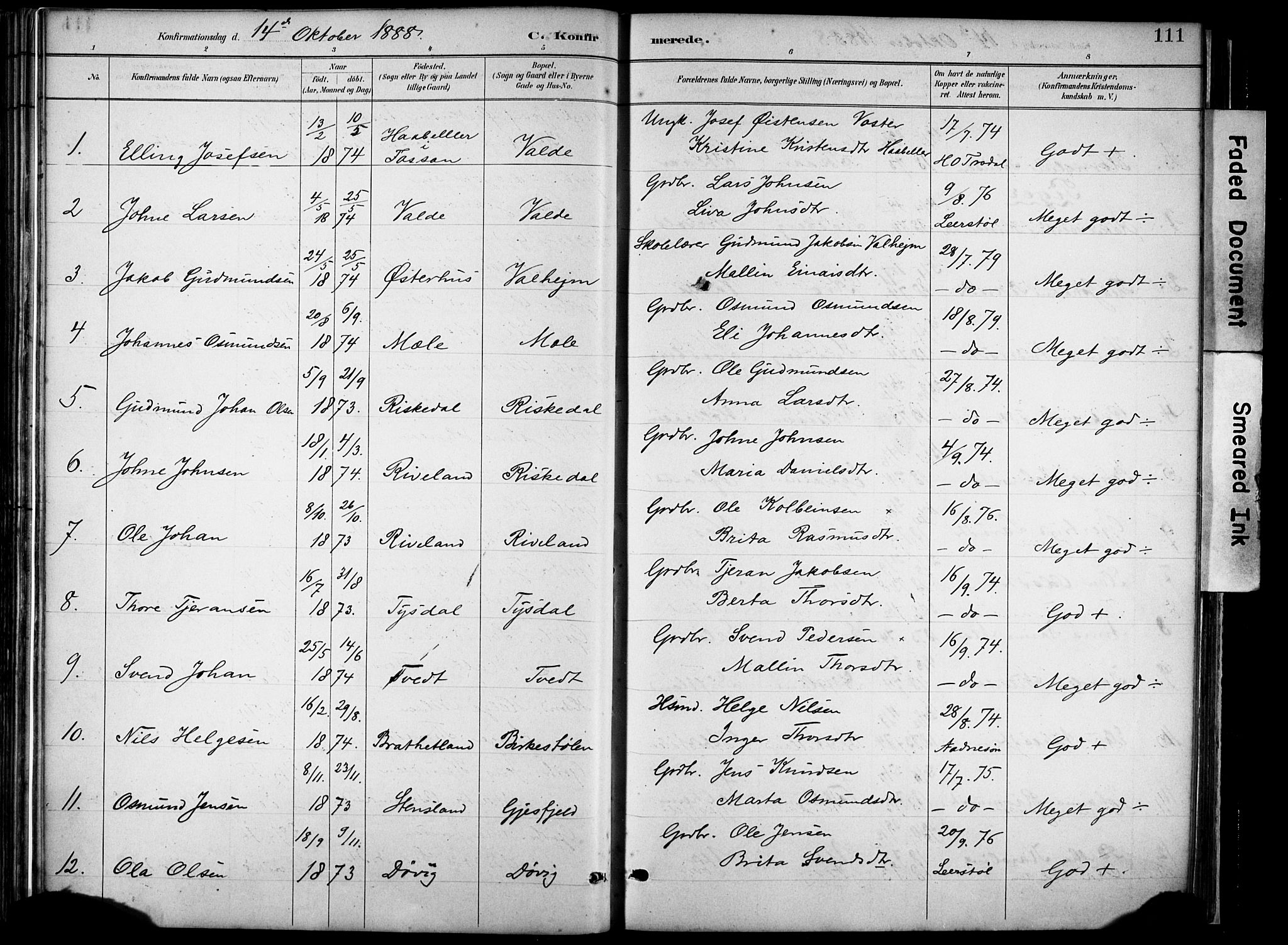 Hjelmeland sokneprestkontor, AV/SAST-A-101843/02/A/L0001: Parish register (official) no. A 16, 1887-1926, p. 111