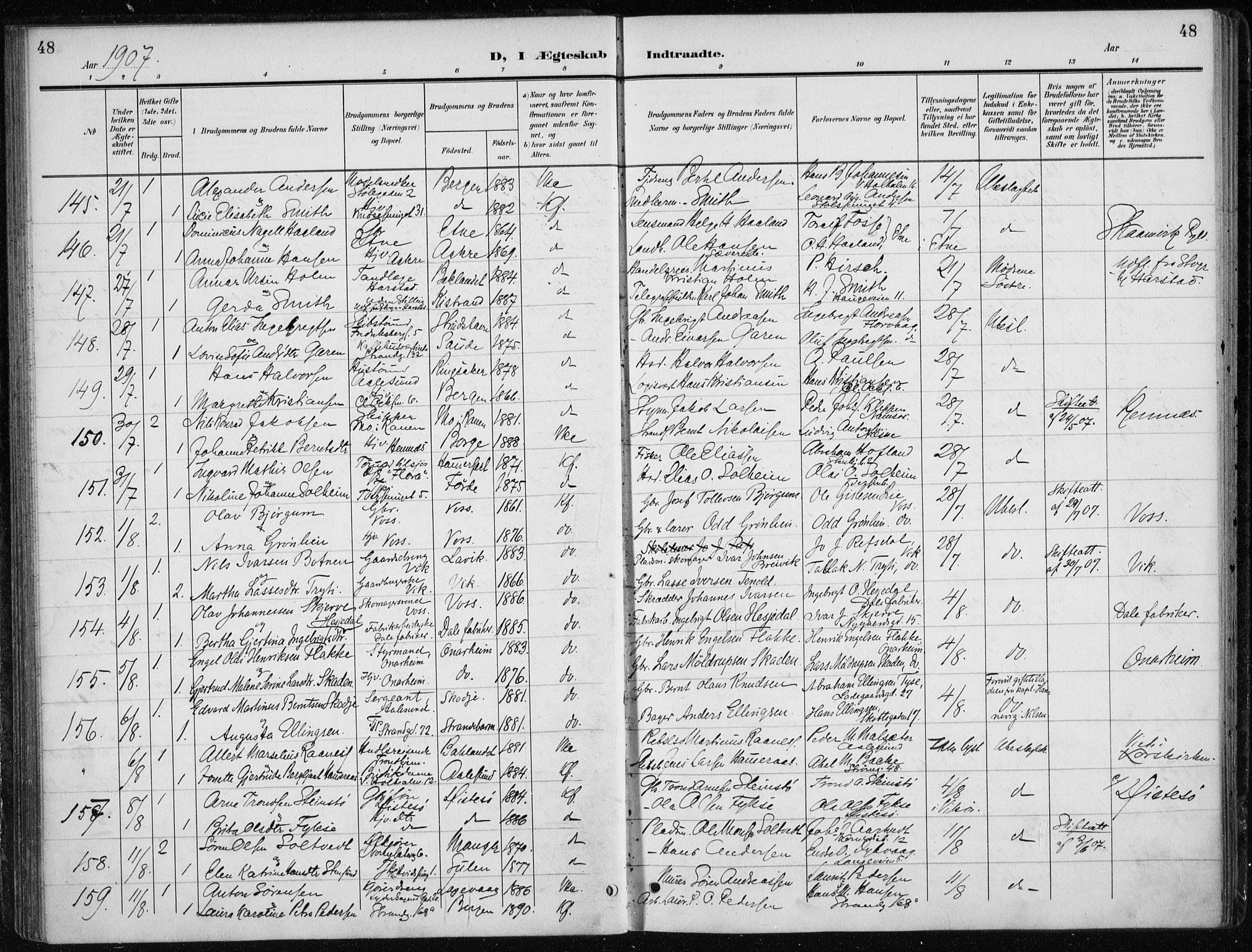 Nykirken Sokneprestembete, AV/SAB-A-77101/H/Haa/L0035: Parish register (official) no. D 5, 1905-1913, p. 48