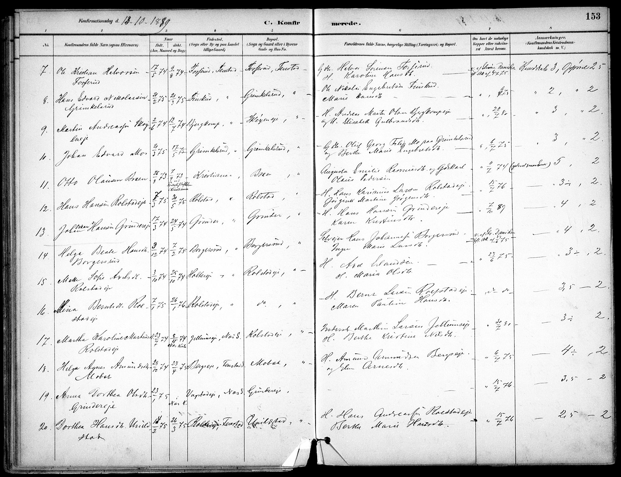 Nes prestekontor Kirkebøker, AV/SAO-A-10410/F/Fc/L0002: Parish register (official) no. IIi 2, 1882-1916, p. 153