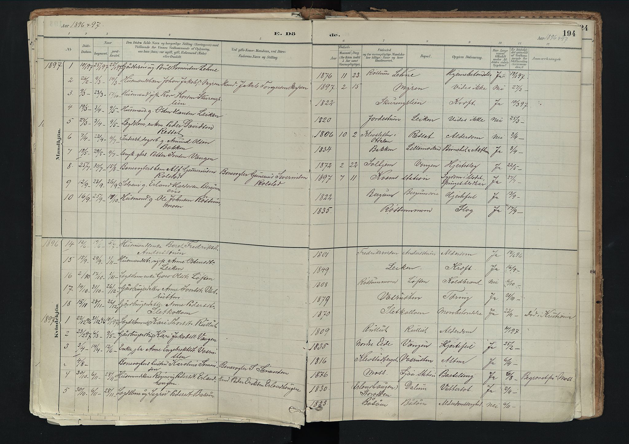Nord-Fron prestekontor, SAH/PREST-080/H/Ha/Haa/L0003: Parish register (official) no. 3, 1884-1914, p. 194