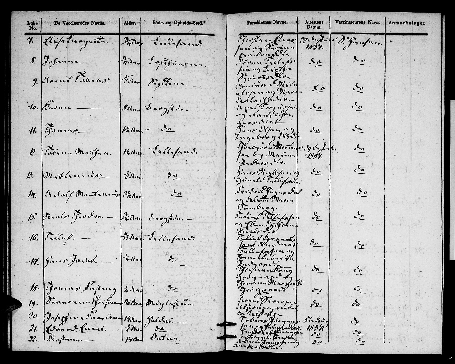Vestre Moland sokneprestkontor, AV/SAK-1111-0046/F/Ff/L0002/0003: Vaccination register no. A VI 3, 1830-1844