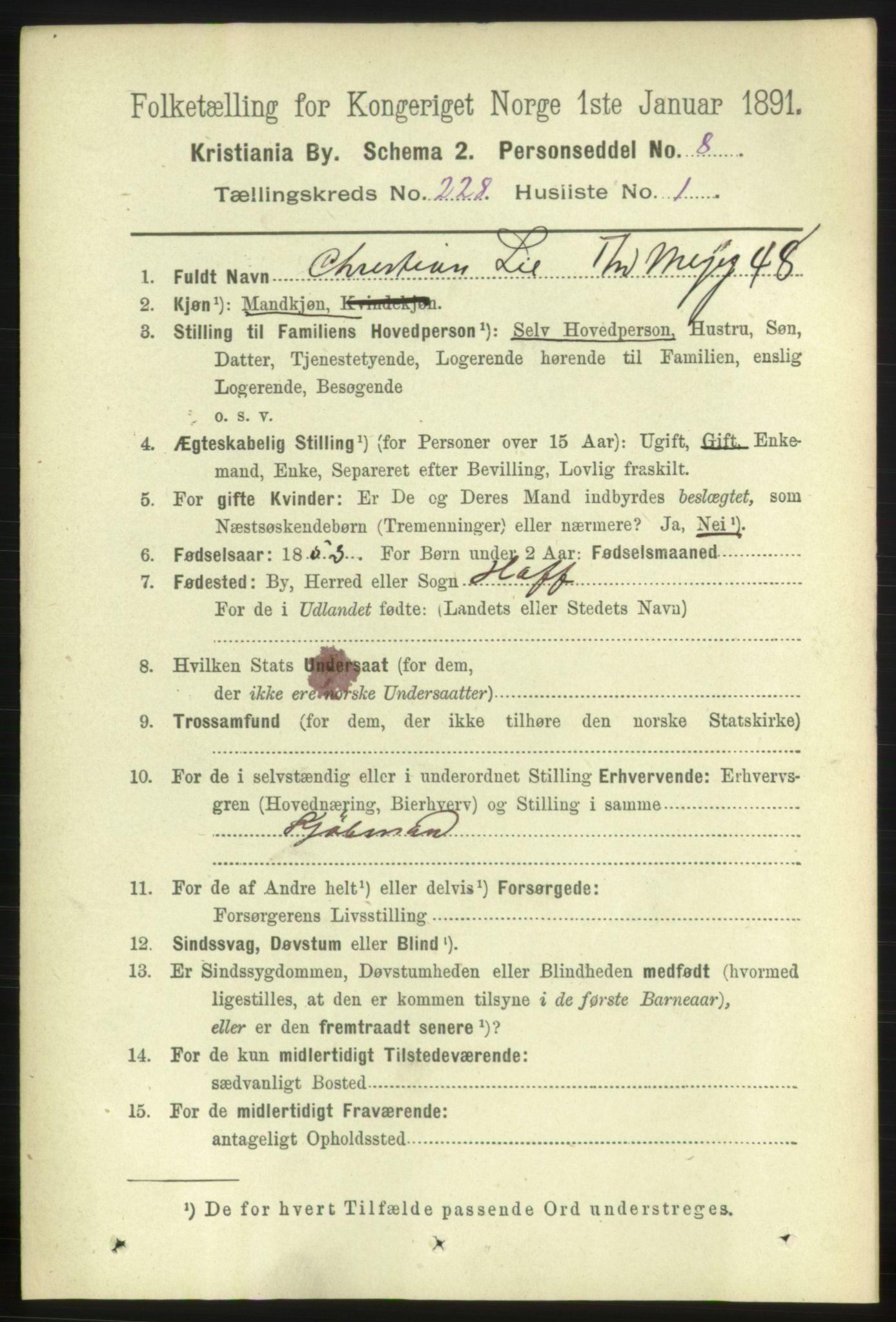 RA, 1891 census for 0301 Kristiania, 1891, p. 139285