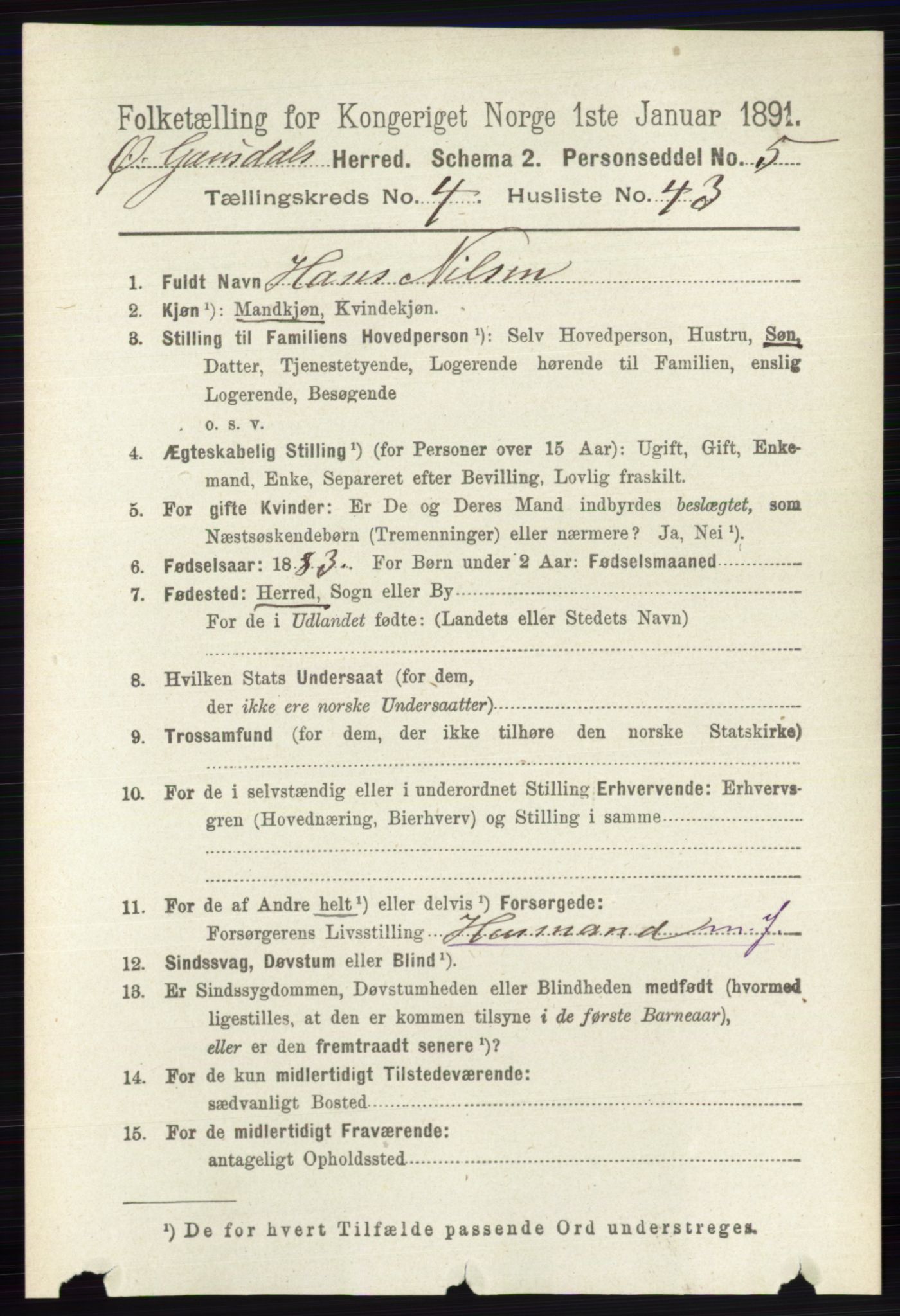 RA, 1891 census for 0522 Østre Gausdal, 1891, p. 2789