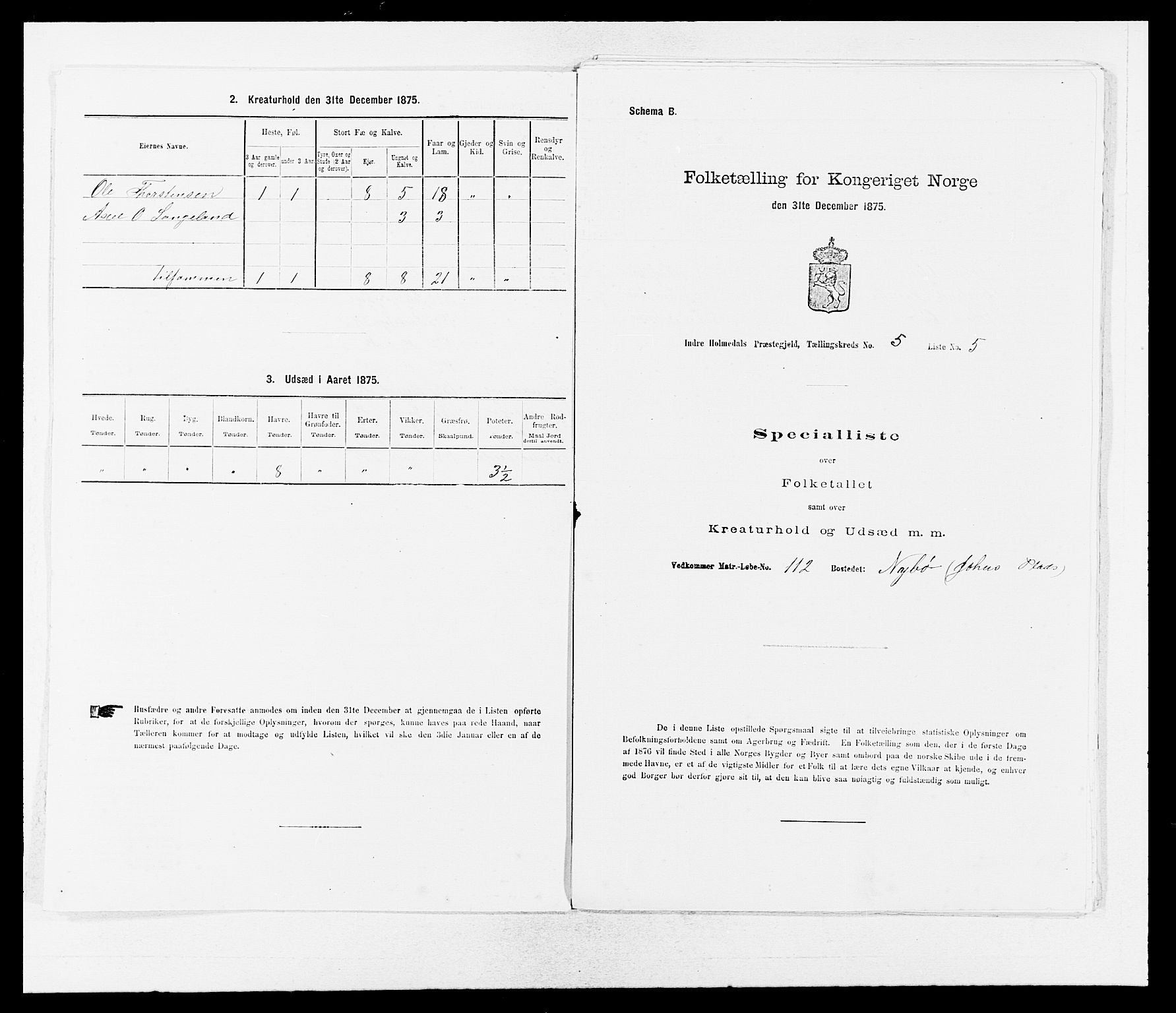 SAB, 1875 census for 1430P Indre Holmedal, 1875, p. 537