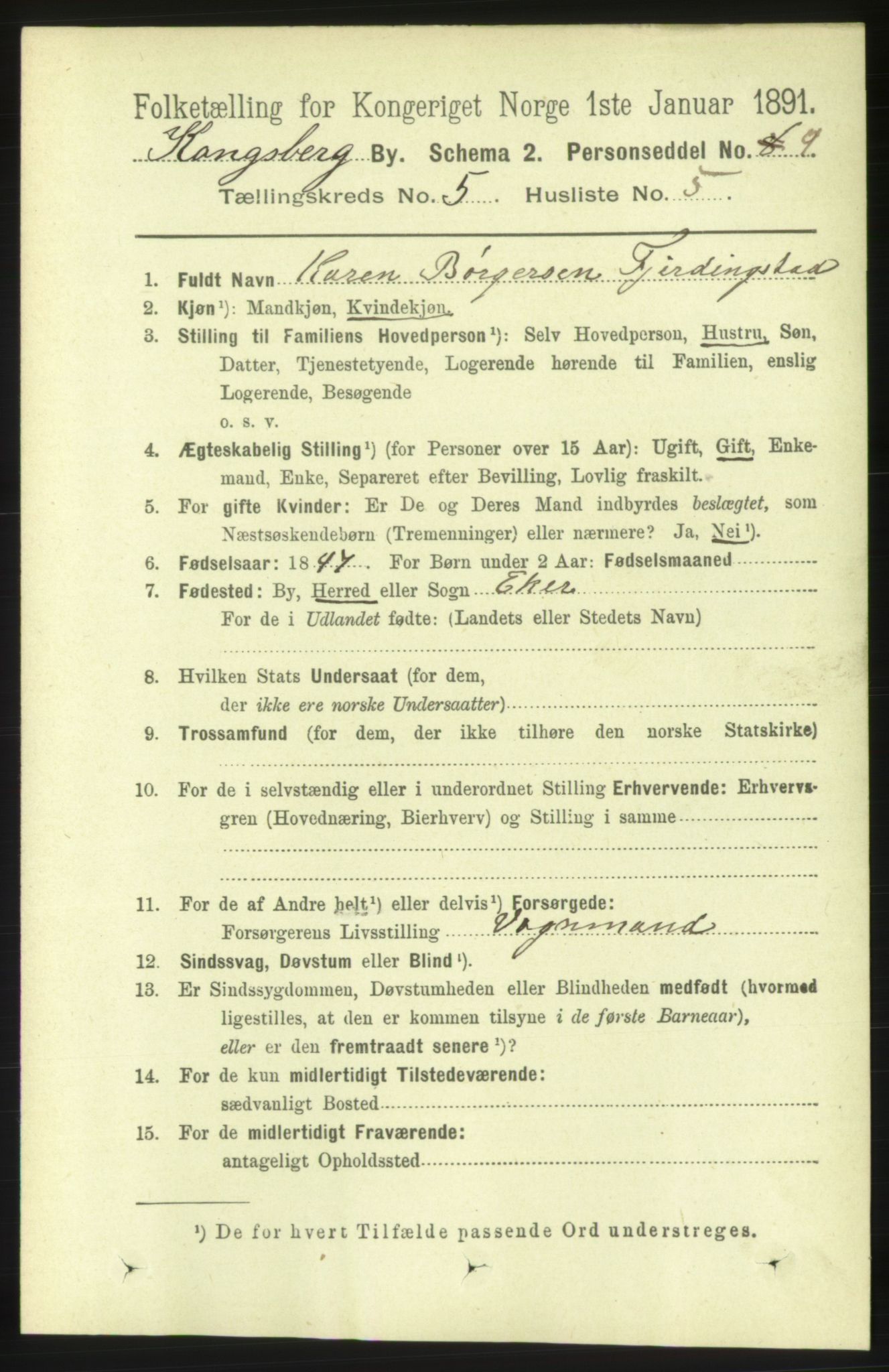 RA, 1891 census for 0604 Kongsberg, 1891, p. 4193