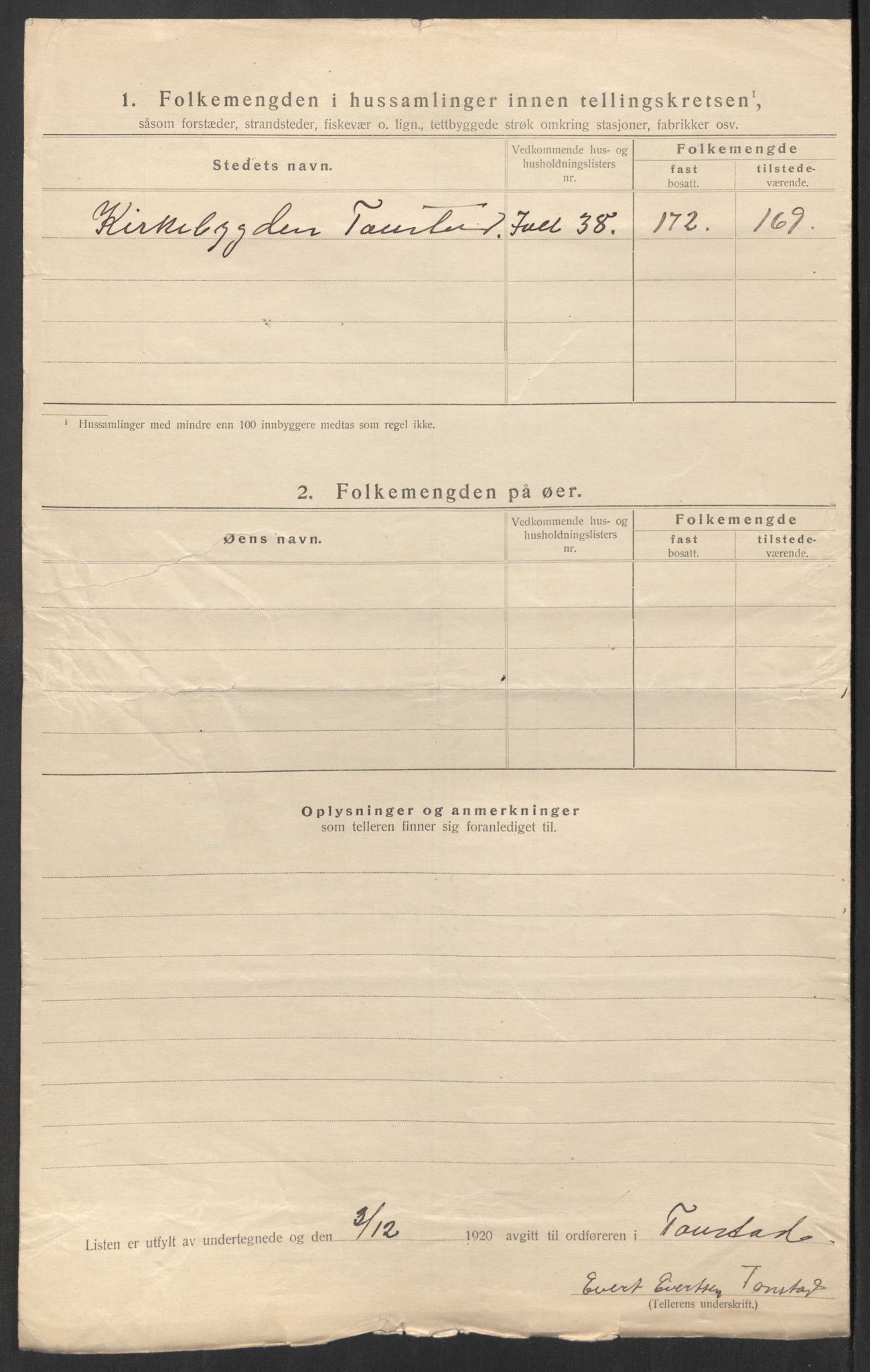 SAK, 1920 census for Tonstad, 1920, p. 25