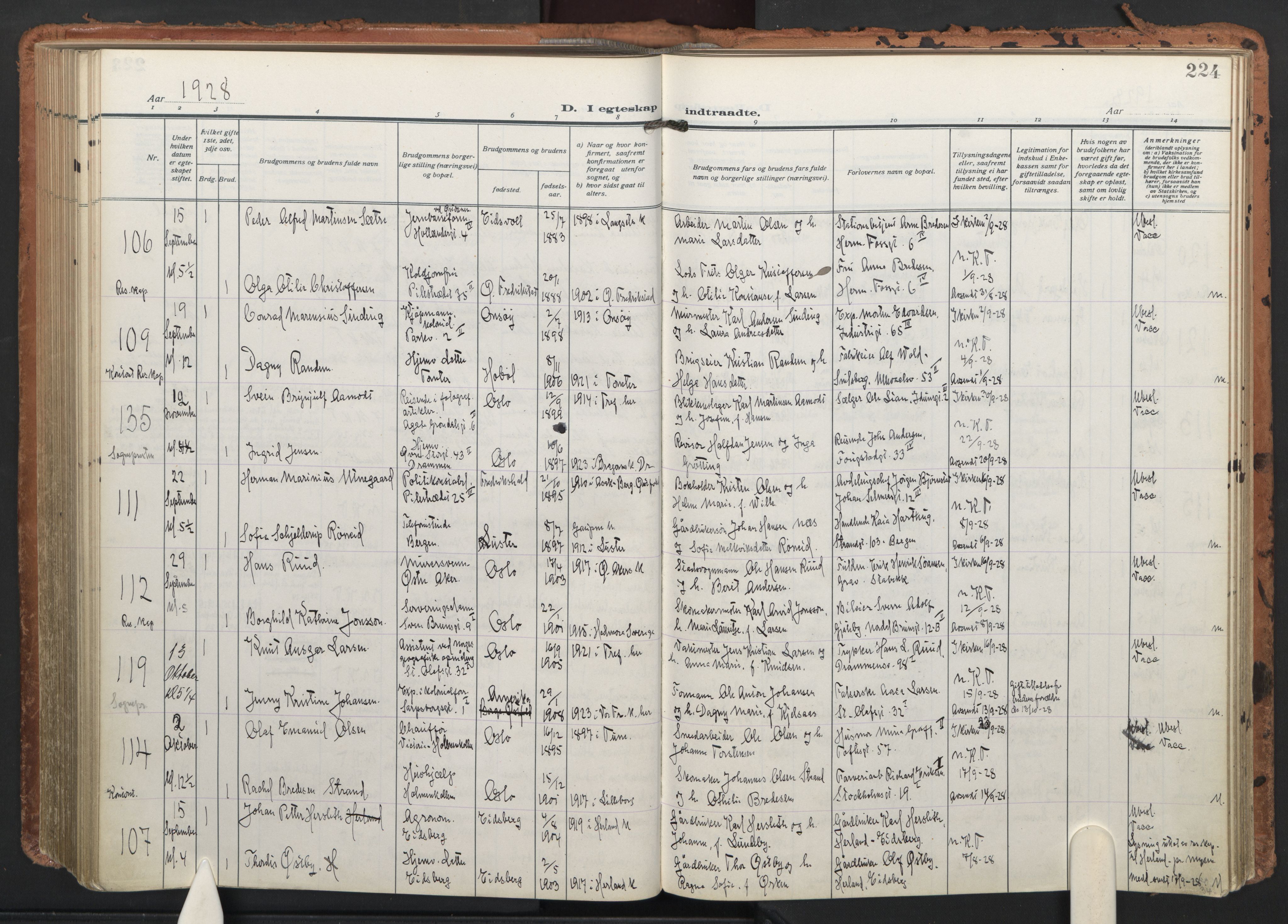 Trefoldighet prestekontor Kirkebøker, AV/SAO-A-10882/F/Fc/L0008: Parish register (official) no. III 8, 1920-1932, p. 224