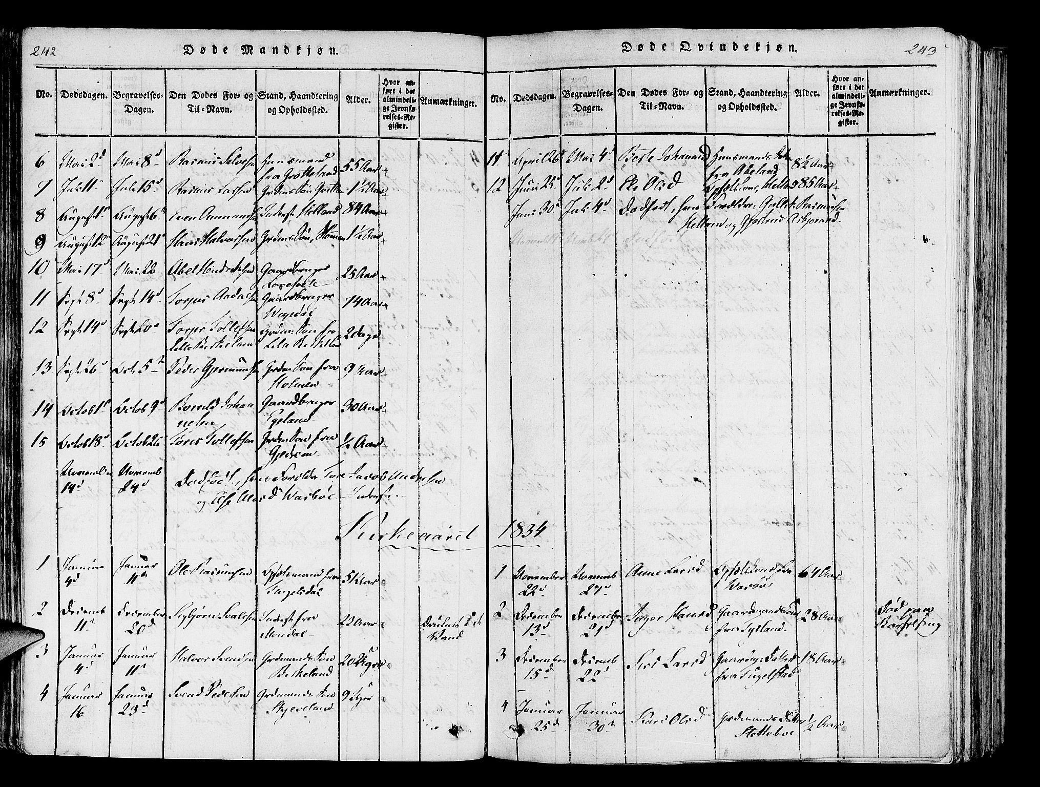 Helleland sokneprestkontor, AV/SAST-A-101810: Parish register (official) no. A 5, 1815-1834, p. 242-243