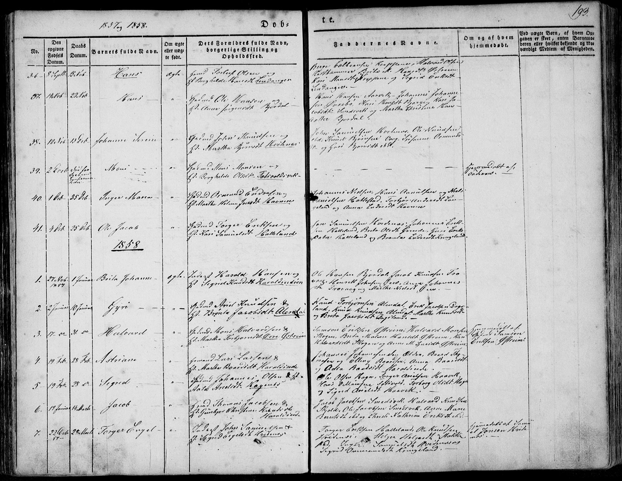 Skjold sokneprestkontor, AV/SAST-A-101847/H/Ha/Haa/L0006: Parish register (official) no. A 6.1, 1835-1858, p. 193