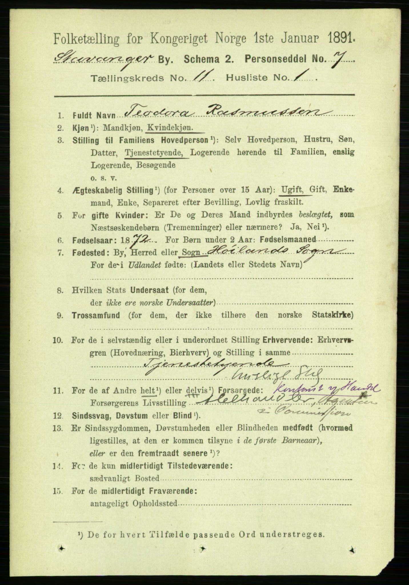 RA, 1891 census for 1103 Stavanger, 1891, p. 14049