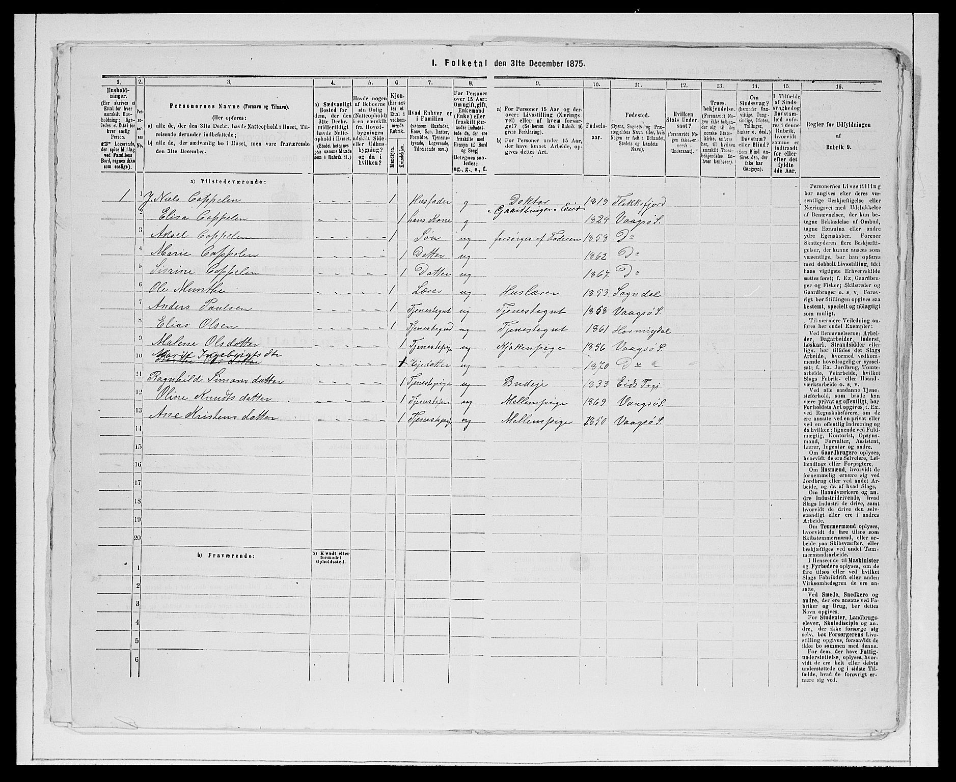 SAB, 1875 Census for 1441P Selje, 1875, p. 212