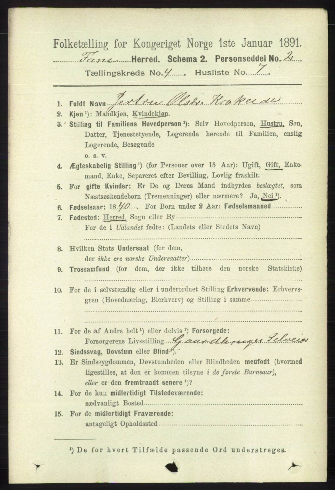 RA, 1891 census for 1249 Fana, 1891, p. 1628