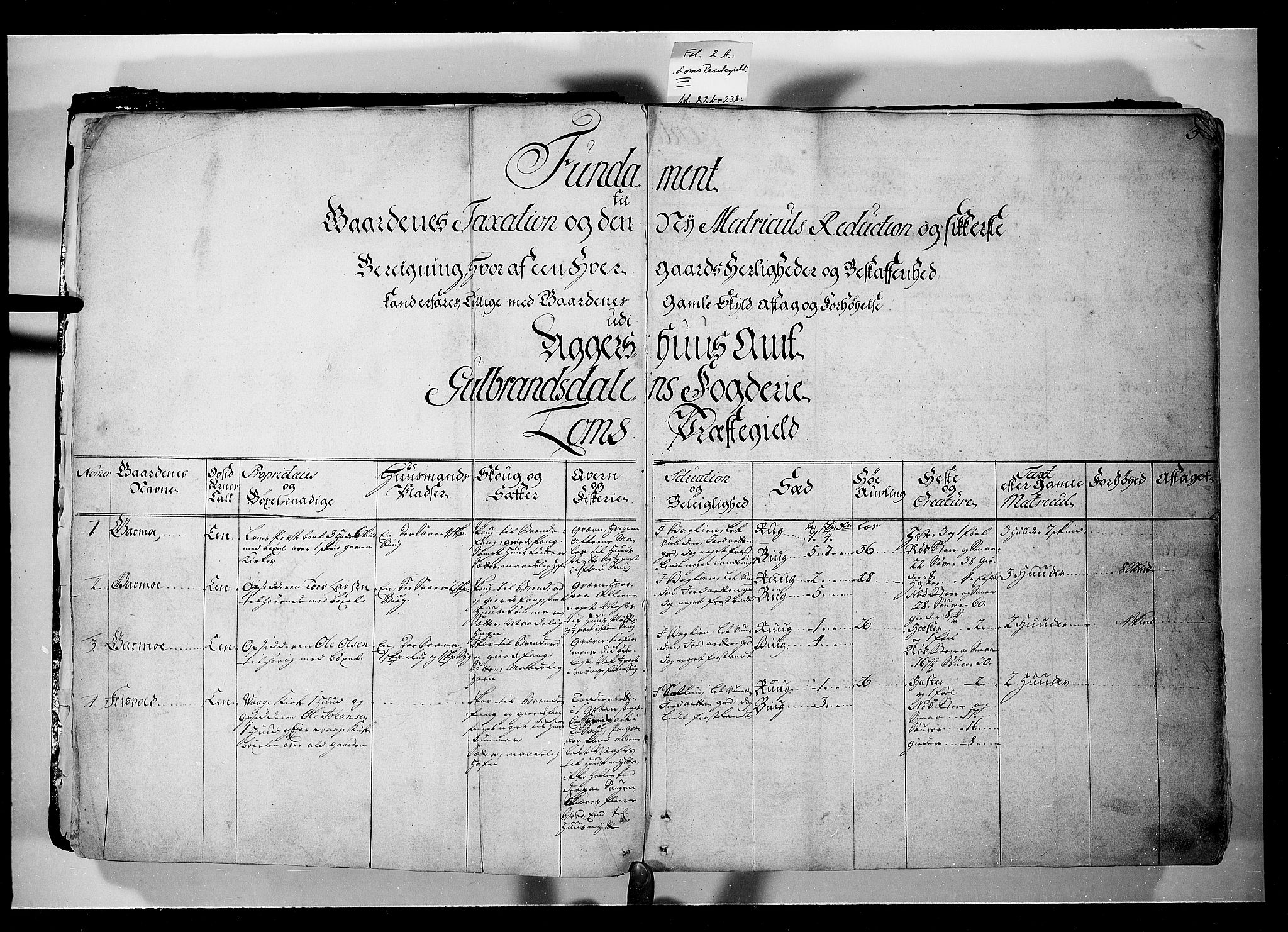Rentekammeret inntil 1814, Realistisk ordnet avdeling, AV/RA-EA-4070/N/Nb/Nbf/L0107: Gudbrandsdalen eksaminasjonsprotokoll, 1723, p. 2b-3a