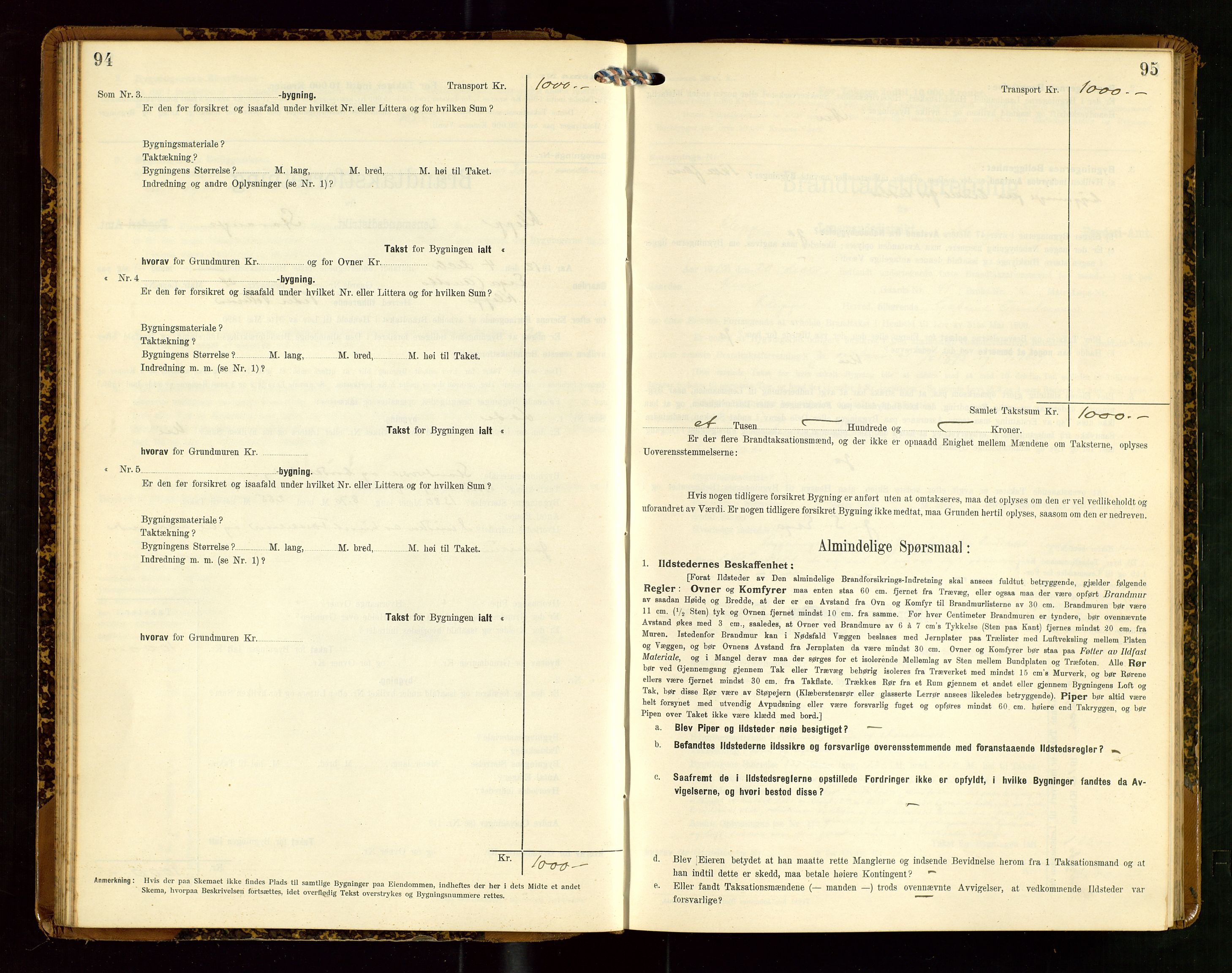 Klepp lensmannskontor, AV/SAST-A-100163/Goc/L0007: "Brandtaxationsprotokol" m/register, 1911-1915, p. 94-95