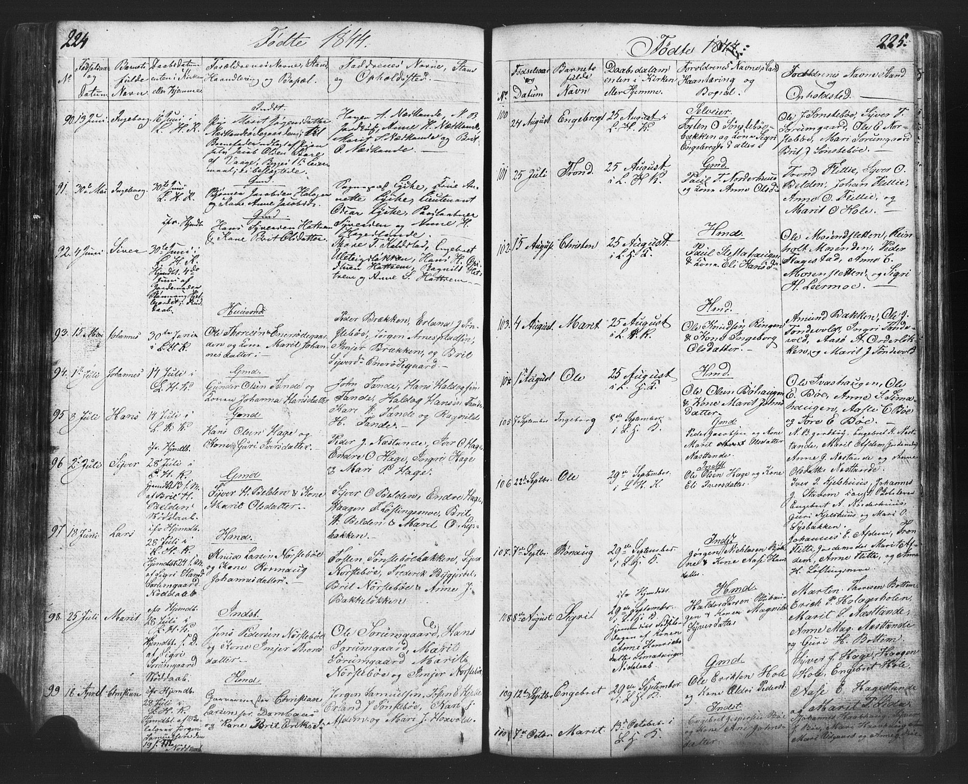 Lesja prestekontor, SAH/PREST-068/H/Ha/Hab/L0002: Parish register (copy) no. 2, 1832-1850, p. 224-225