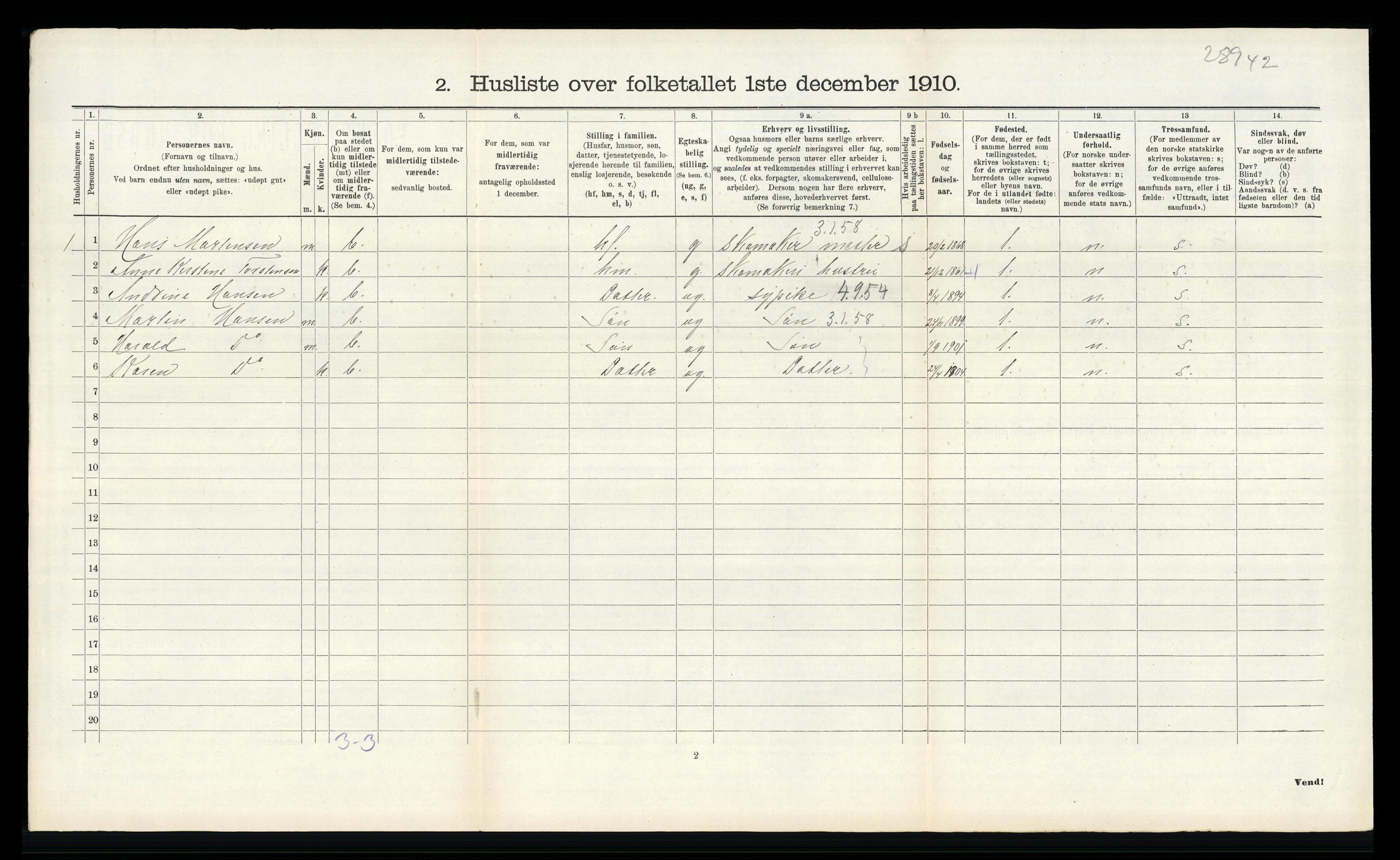 RA, 1910 census for Lier, 1910, p. 1883