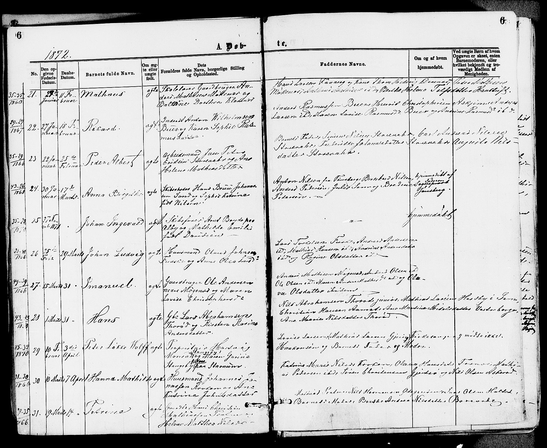 Stokke kirkebøker, AV/SAKO-A-320/F/Fa/L0009: Parish register (official) no. I 9, 1872-1883, p. 6