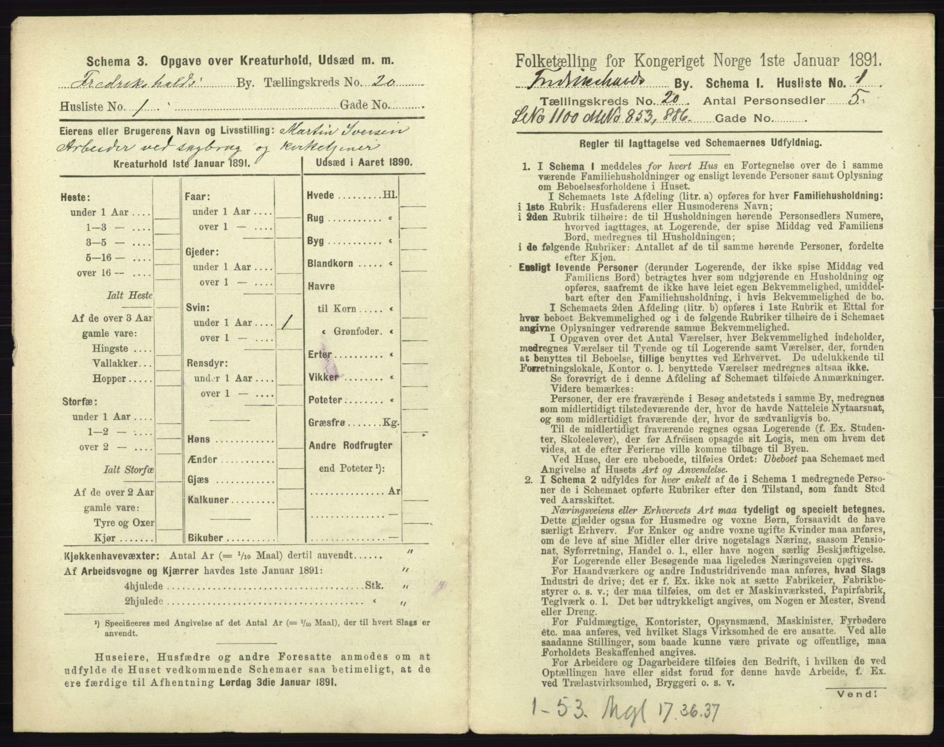 RA, 1891 census for 0101 Fredrikshald, 1891, p. 1748