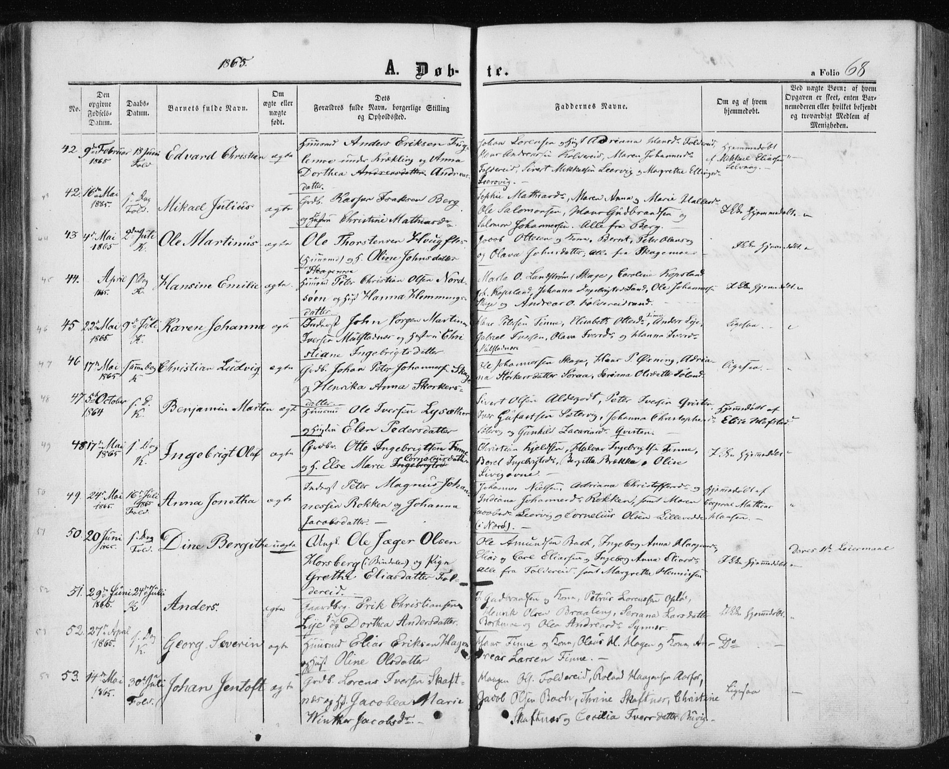 Ministerialprotokoller, klokkerbøker og fødselsregistre - Nord-Trøndelag, AV/SAT-A-1458/780/L0641: Parish register (official) no. 780A06, 1857-1874, p. 68