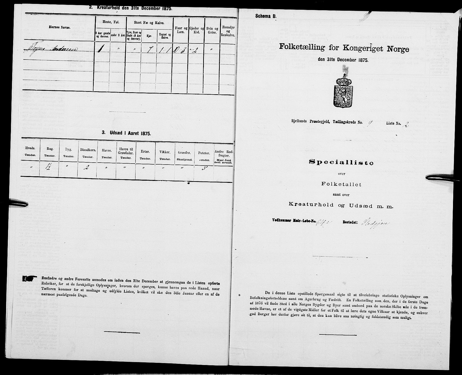 SAK, 1875 census for 1024P Bjelland, 1875, p. 637