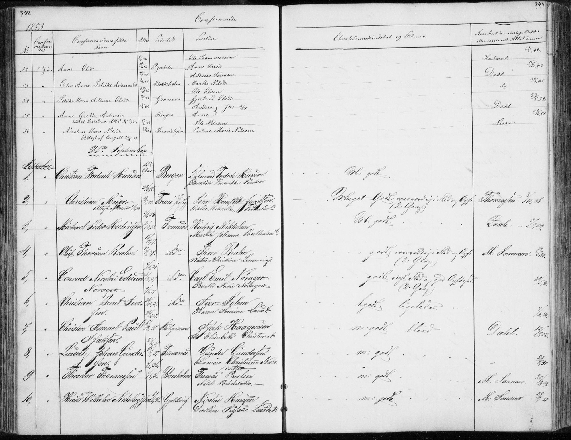 Tromsø sokneprestkontor/stiftsprosti/domprosti, AV/SATØ-S-1343/G/Gb/L0005klokker: Parish register (copy) no. 5, 1846-1857, p. 342-343