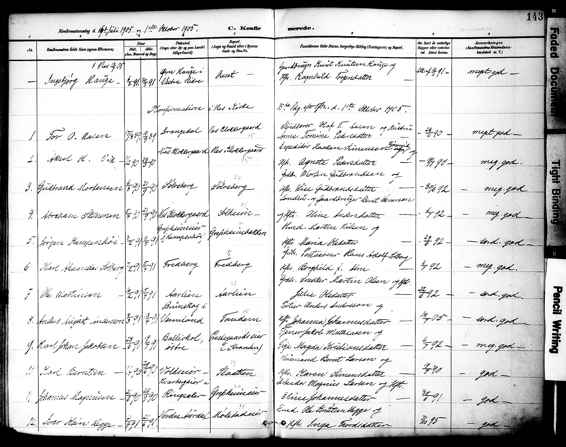 Nes prestekontor, Hedmark, AV/SAH-PREST-020/K/Ka/L0010: Parish register (official) no. 10, 1887-1905, p. 143