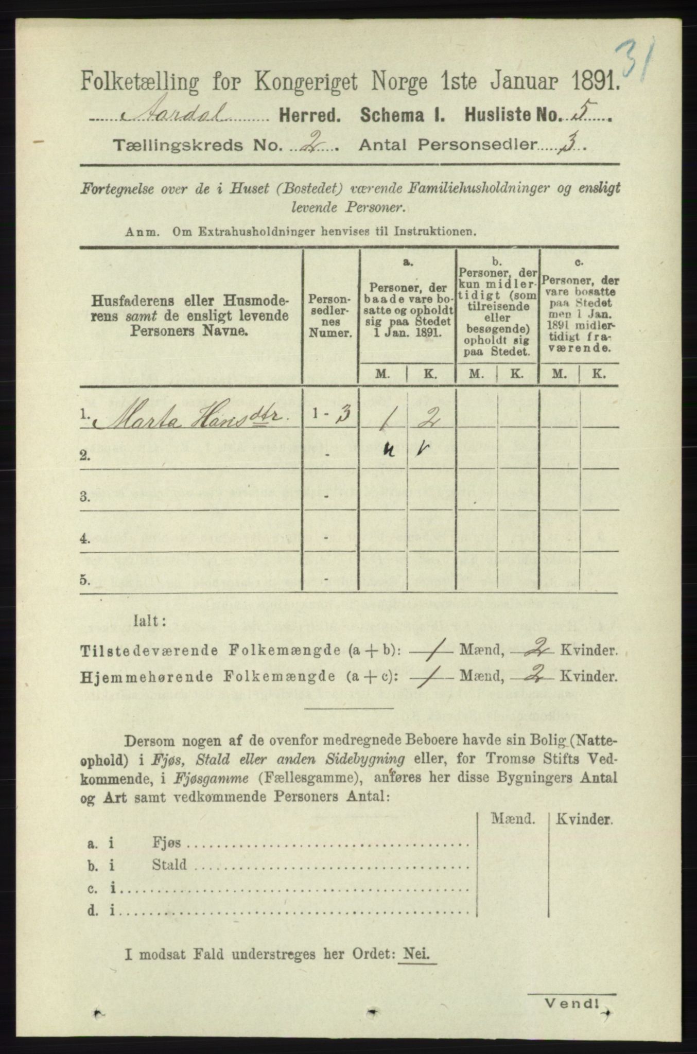 RA, 1891 census for 1131 Årdal, 1891, p. 533