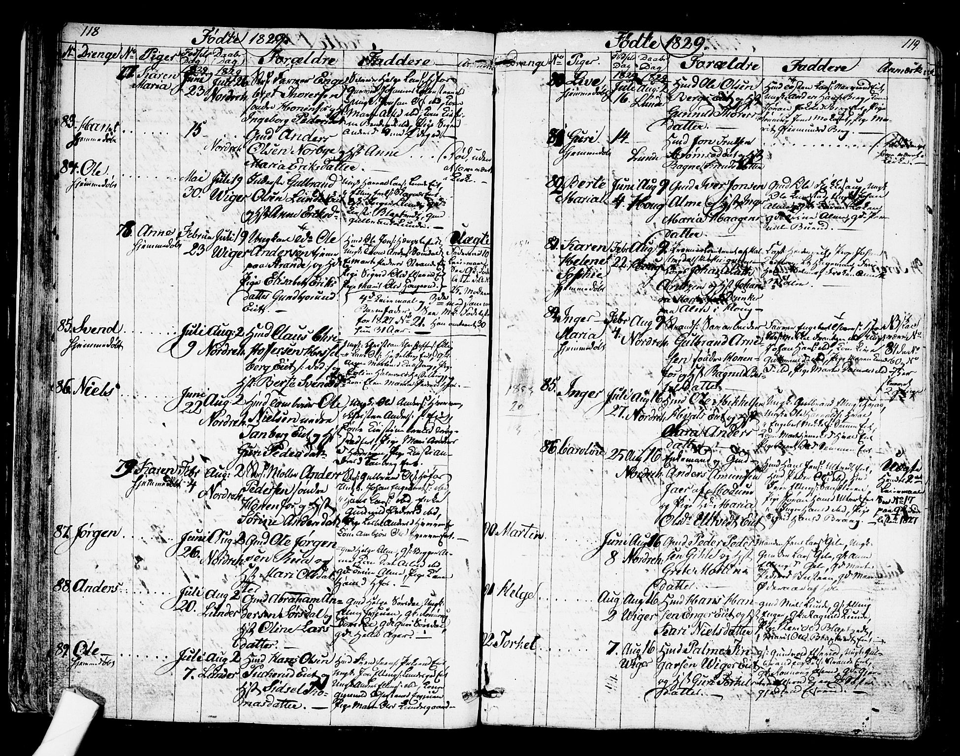 Norderhov kirkebøker, AV/SAKO-A-237/G/Ga/L0004: Parish register (copy) no. I 4, 1824-1849, p. 118-119