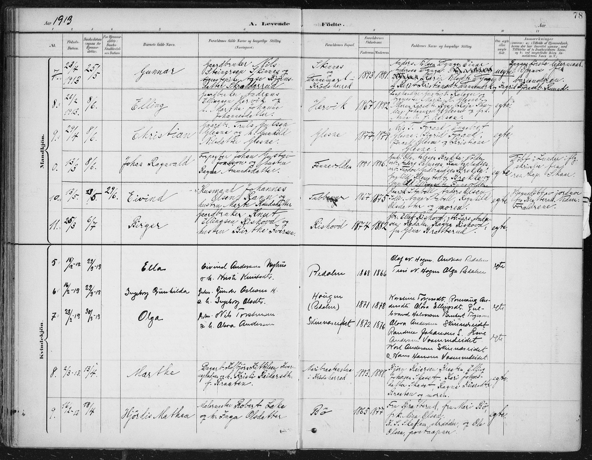 Krødsherad kirkebøker, AV/SAKO-A-19/F/Fa/L0007: Parish register (official) no. 7, 1900-1915, p. 78