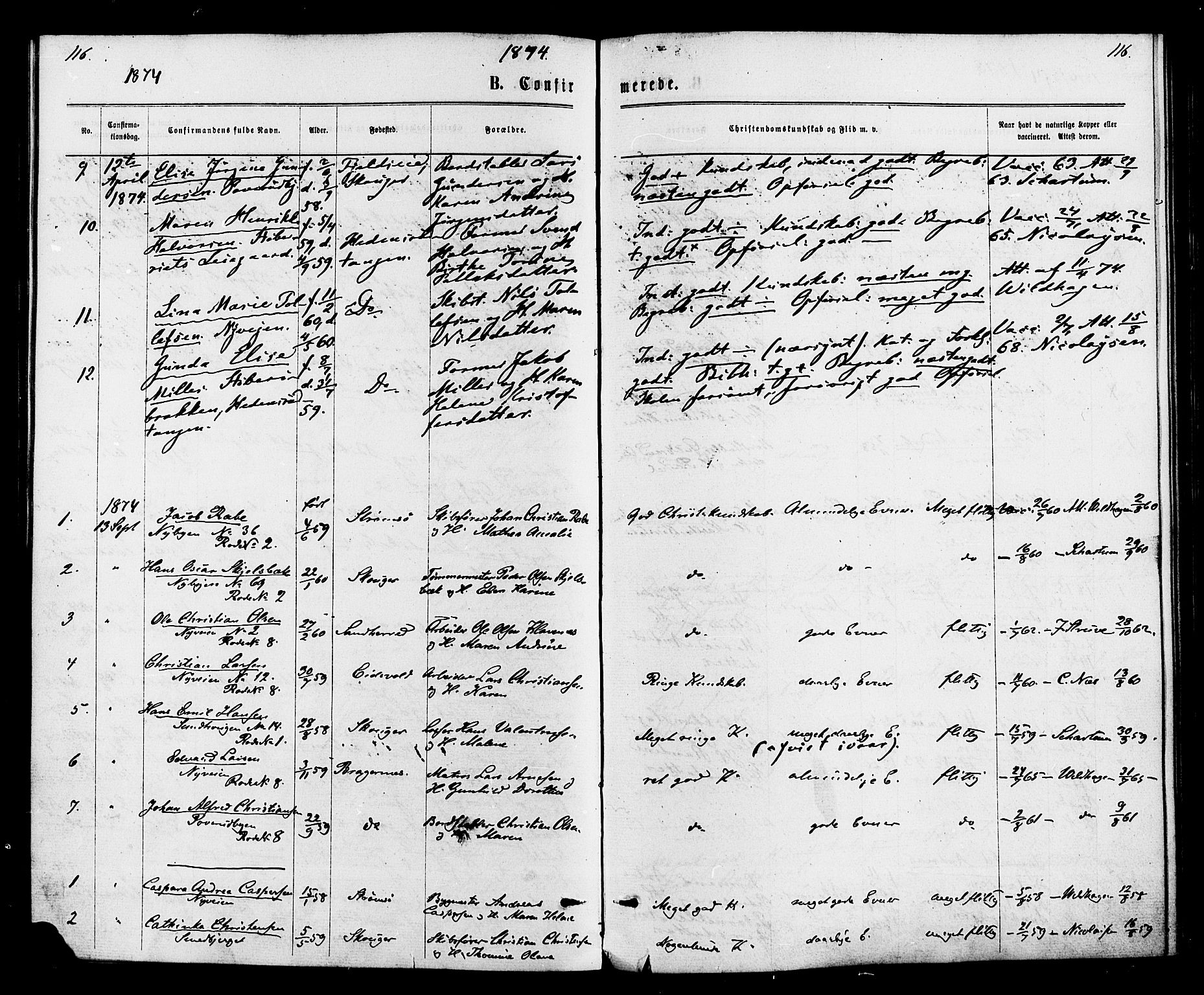 Strømsø kirkebøker, AV/SAKO-A-246/F/Fa/L0020: Parish register (official) no. I 20, 1870-1878, p. 116