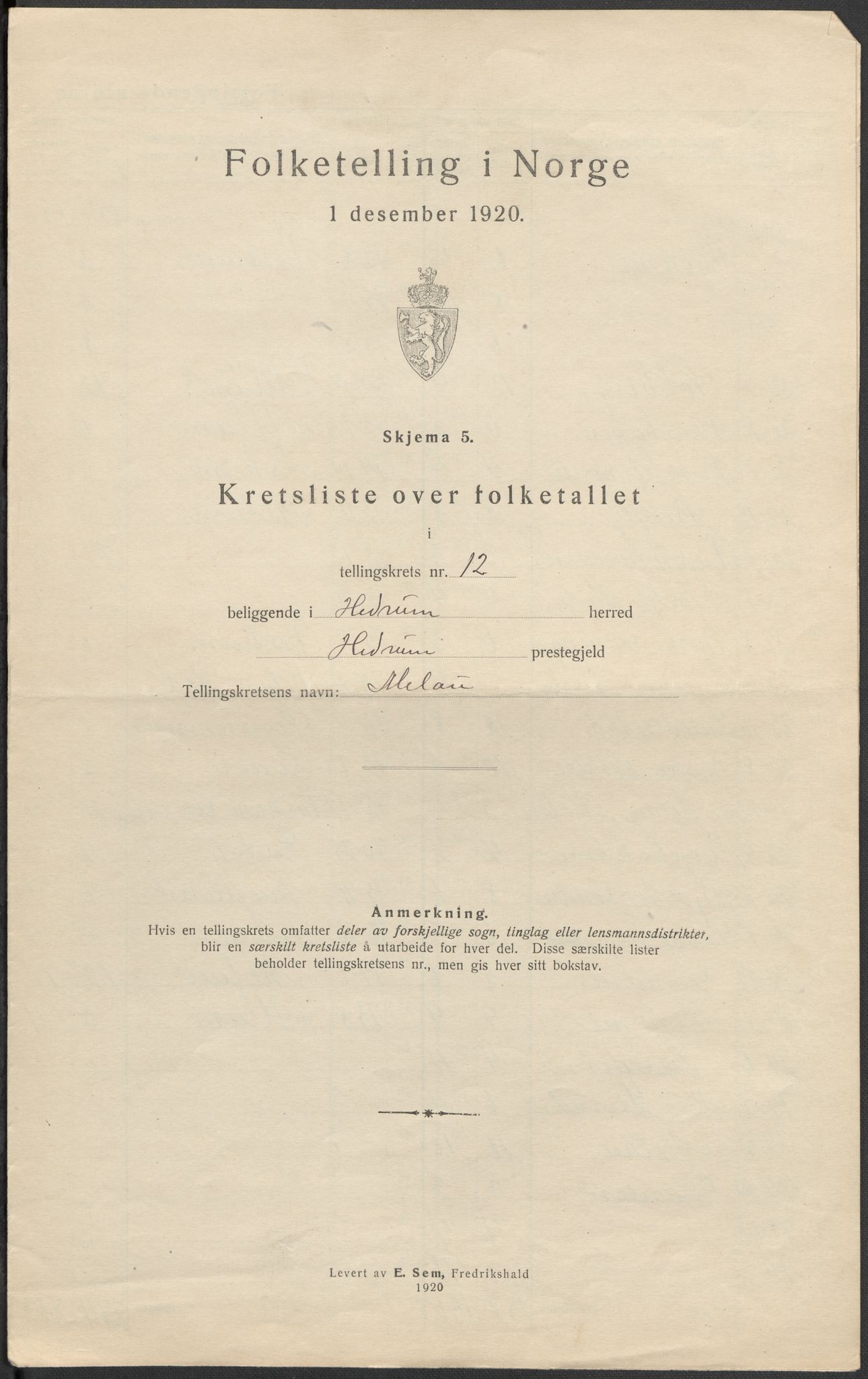 SAKO, 1920 census for Hedrum, 1920, p. 37