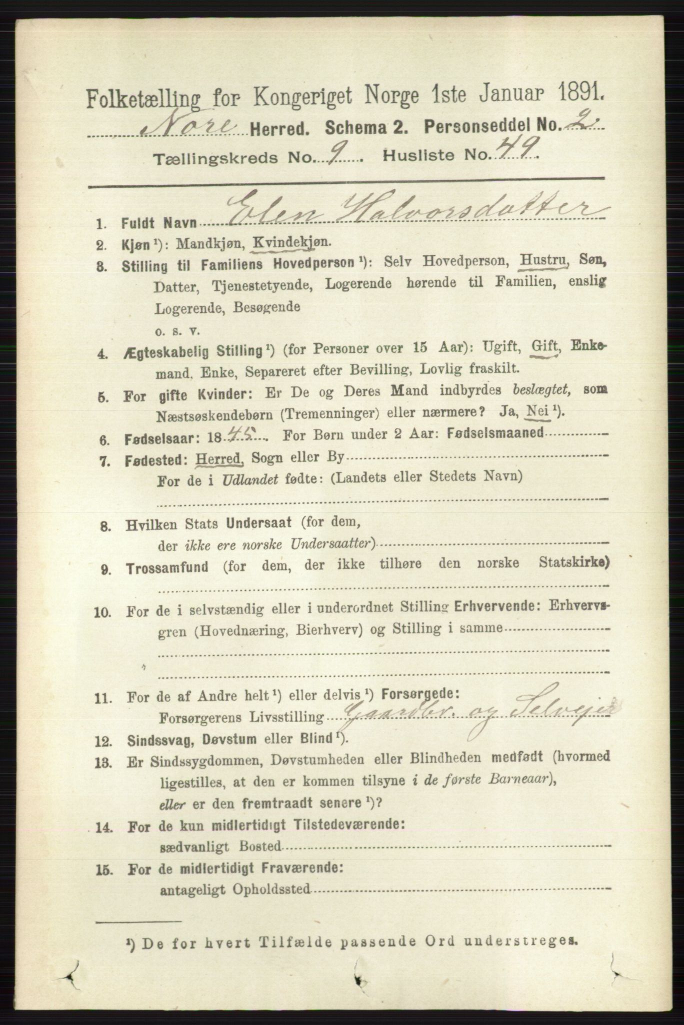 RA, 1891 census for 0633 Nore, 1891, p. 3503