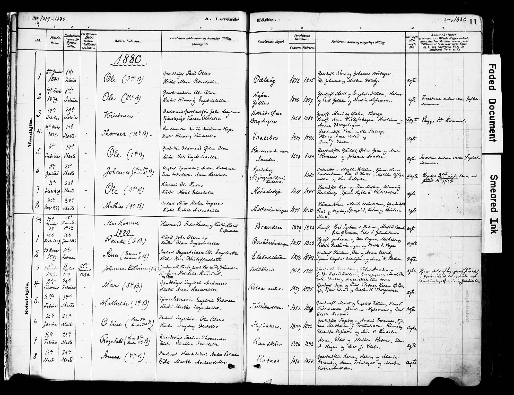 Ringebu prestekontor, SAH/PREST-082/H/Ha/Haa/L0008: Parish register (official) no. 8, 1878-1898, p. 11