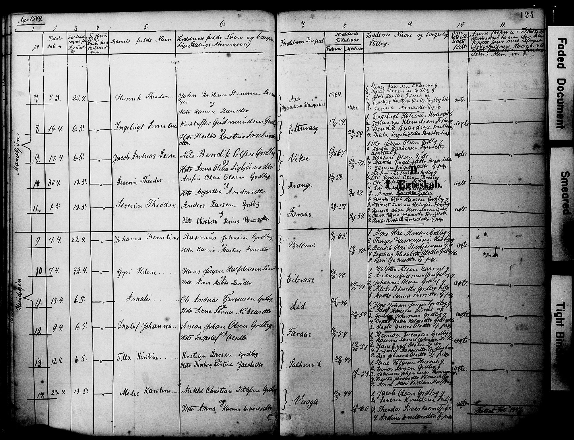 Sveio Sokneprestembete, SAB/A-78501/H/Haa: Parish register (official) no. B 2, 1883-1894, p. 124