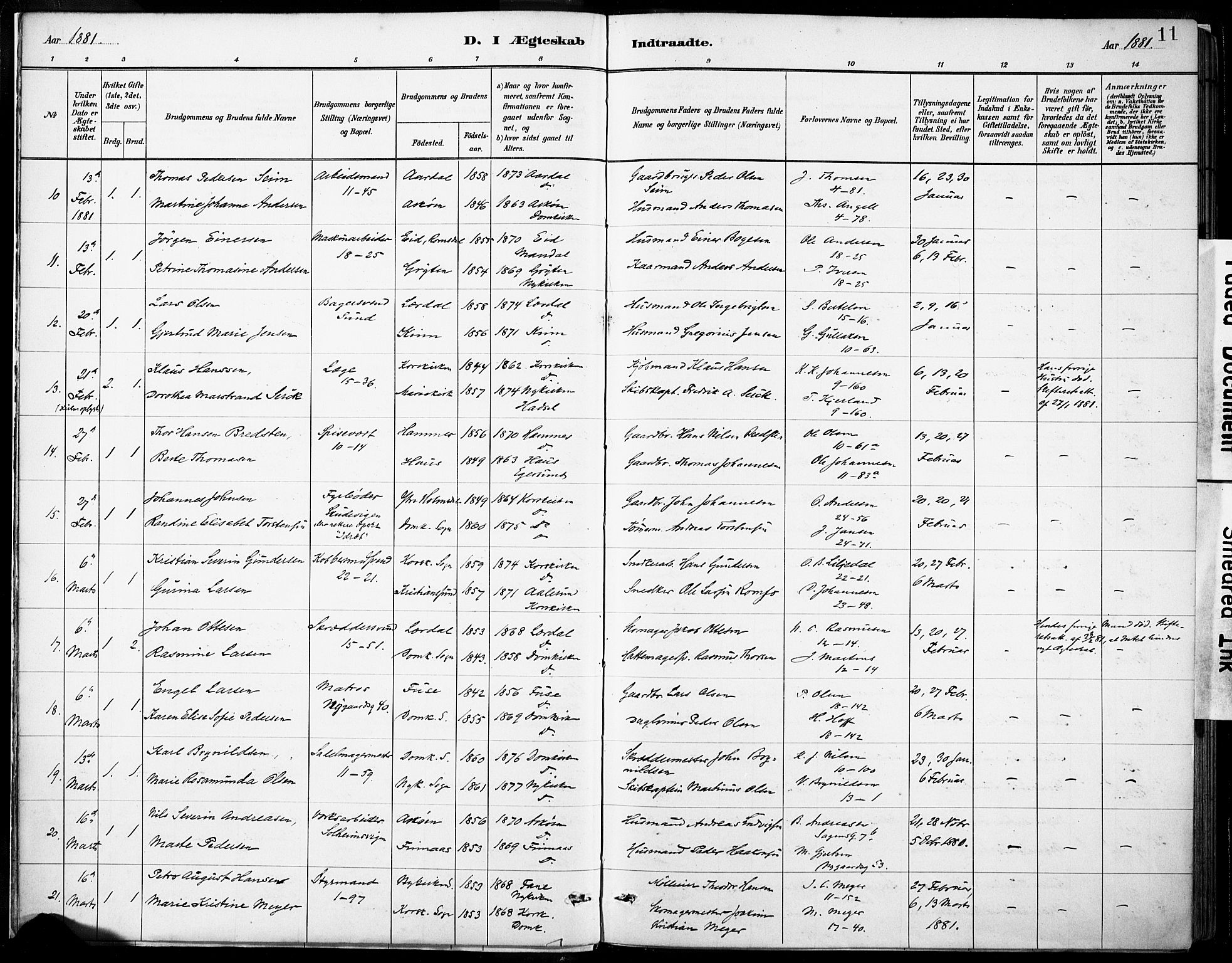 Domkirken sokneprestembete, AV/SAB-A-74801/H/Haa/L0037: Parish register (official) no. D 4, 1880-1907, p. 11