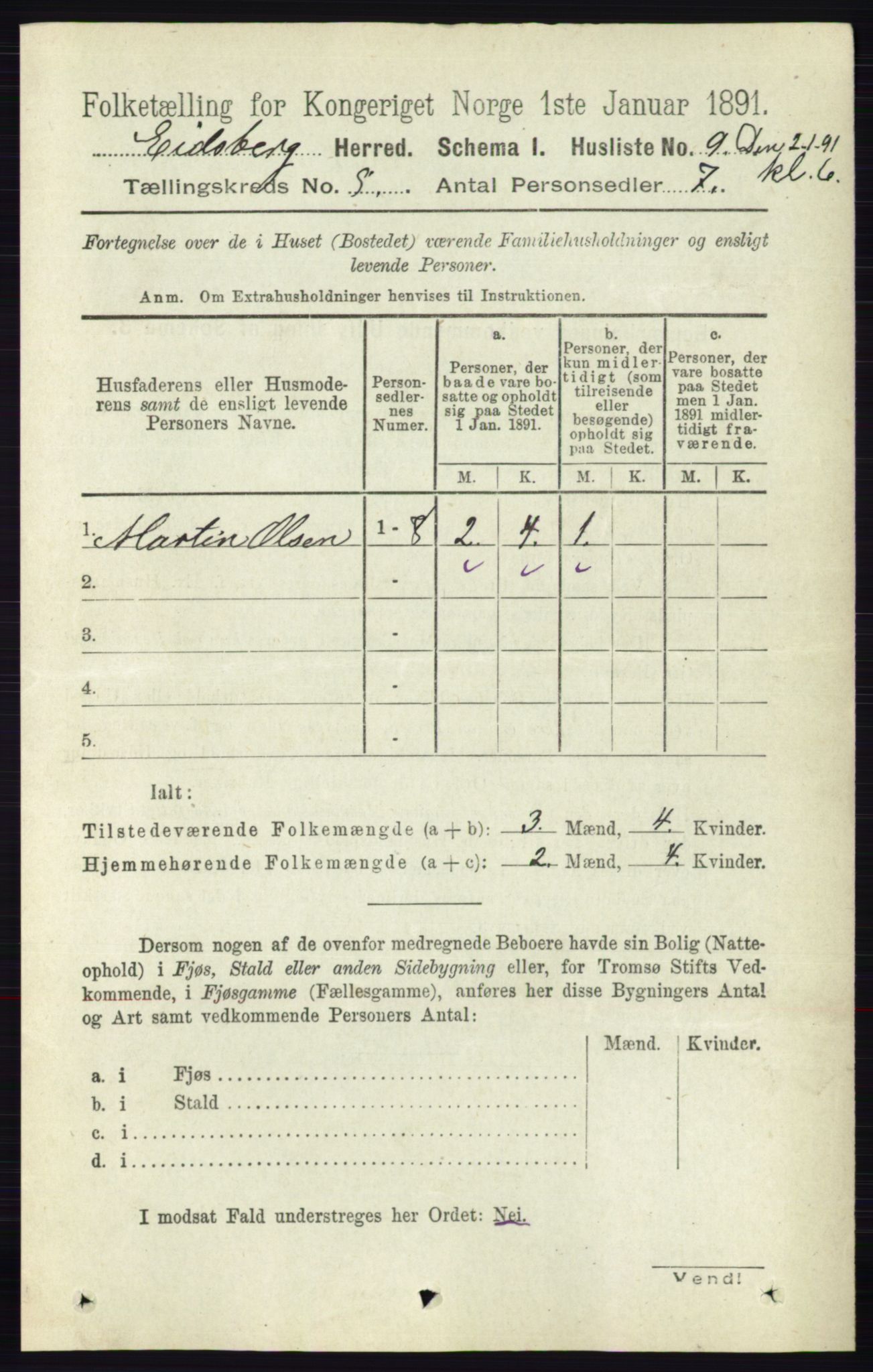 RA, 1891 census for 0125 Eidsberg, 1891, p. 4559