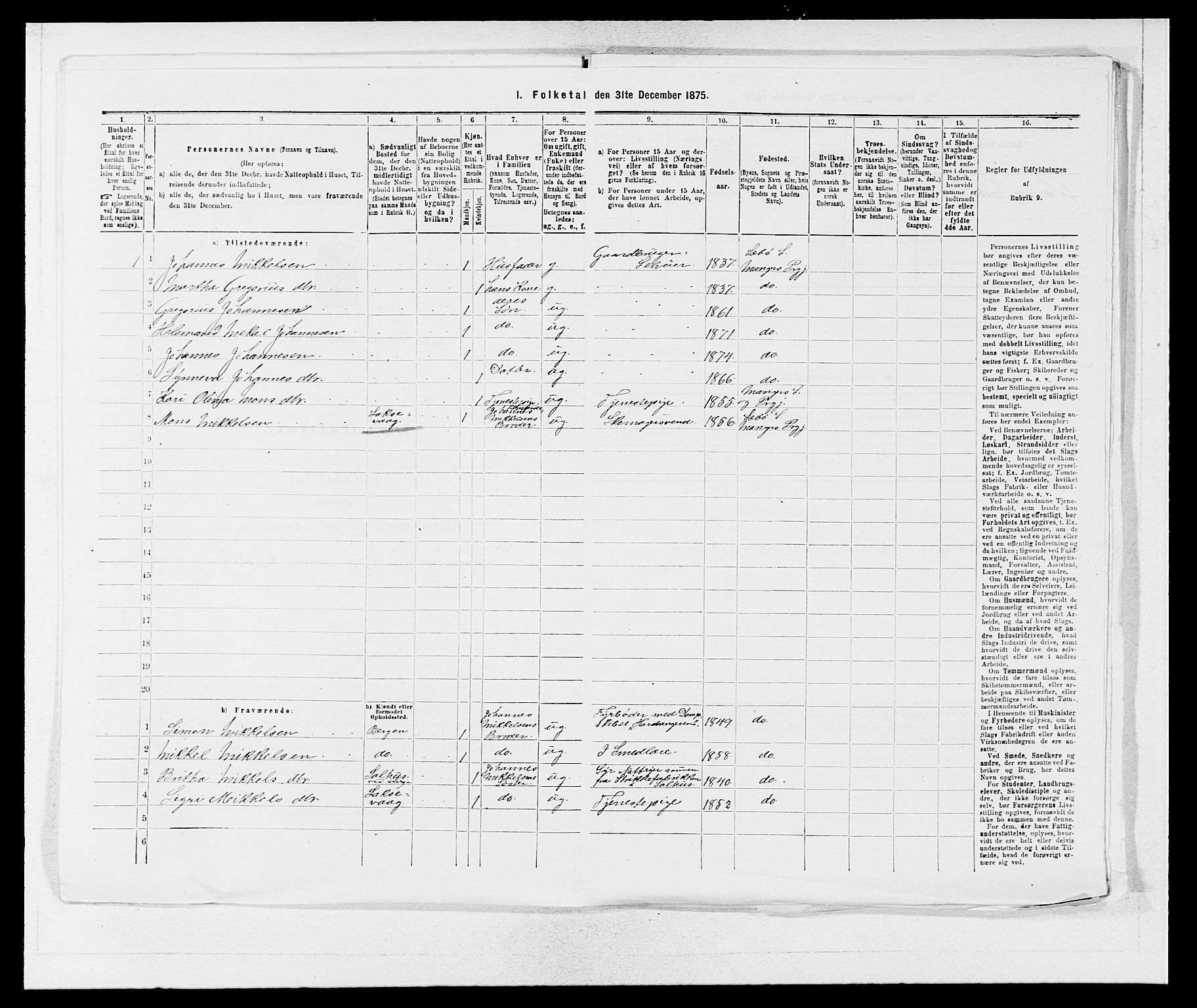 SAB, 1875 census for 1261P Manger, 1875, p. 1107